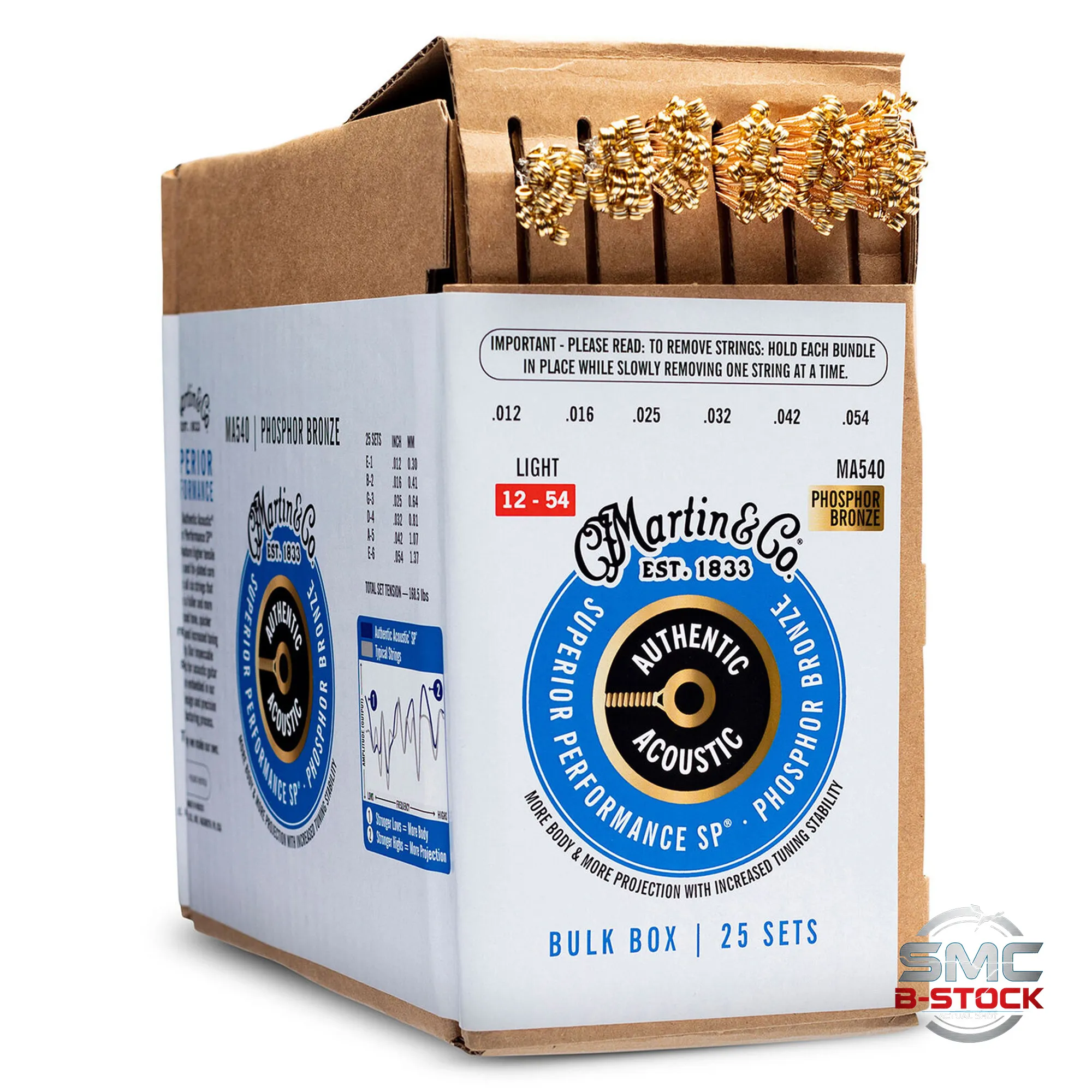 Martin Strings 25-SETS Authentic Acoustic Guitar Superior Performance 92/8 Phosphor Bronze Light - 012-.054 - B-Stock