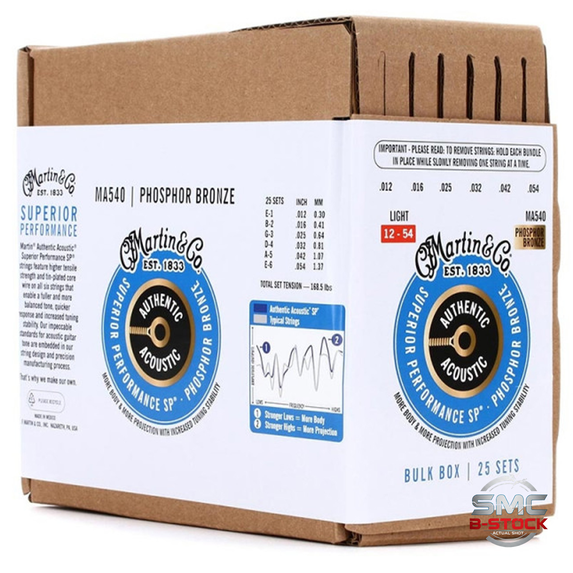 Martin Strings 25-SETS Authentic Acoustic Guitar Superior Performance 92/8 Phosphor Bronze Light - 012-.054 - B-Stock