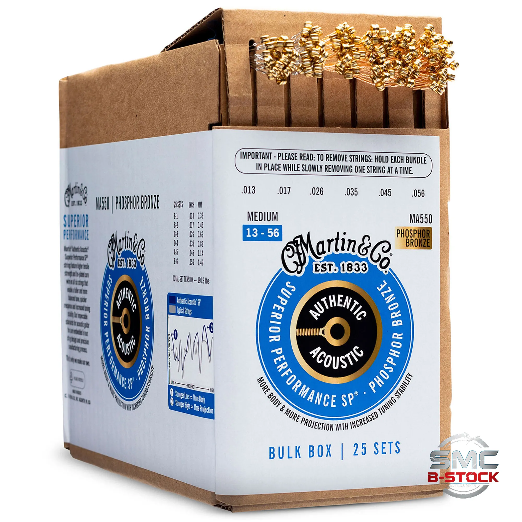 Martin Strings 25-SETS Authentic Acoustic Guitar Strings Superior Performance 92/8 Phosphor Bronze Medium - 013-.056 - B-Stock