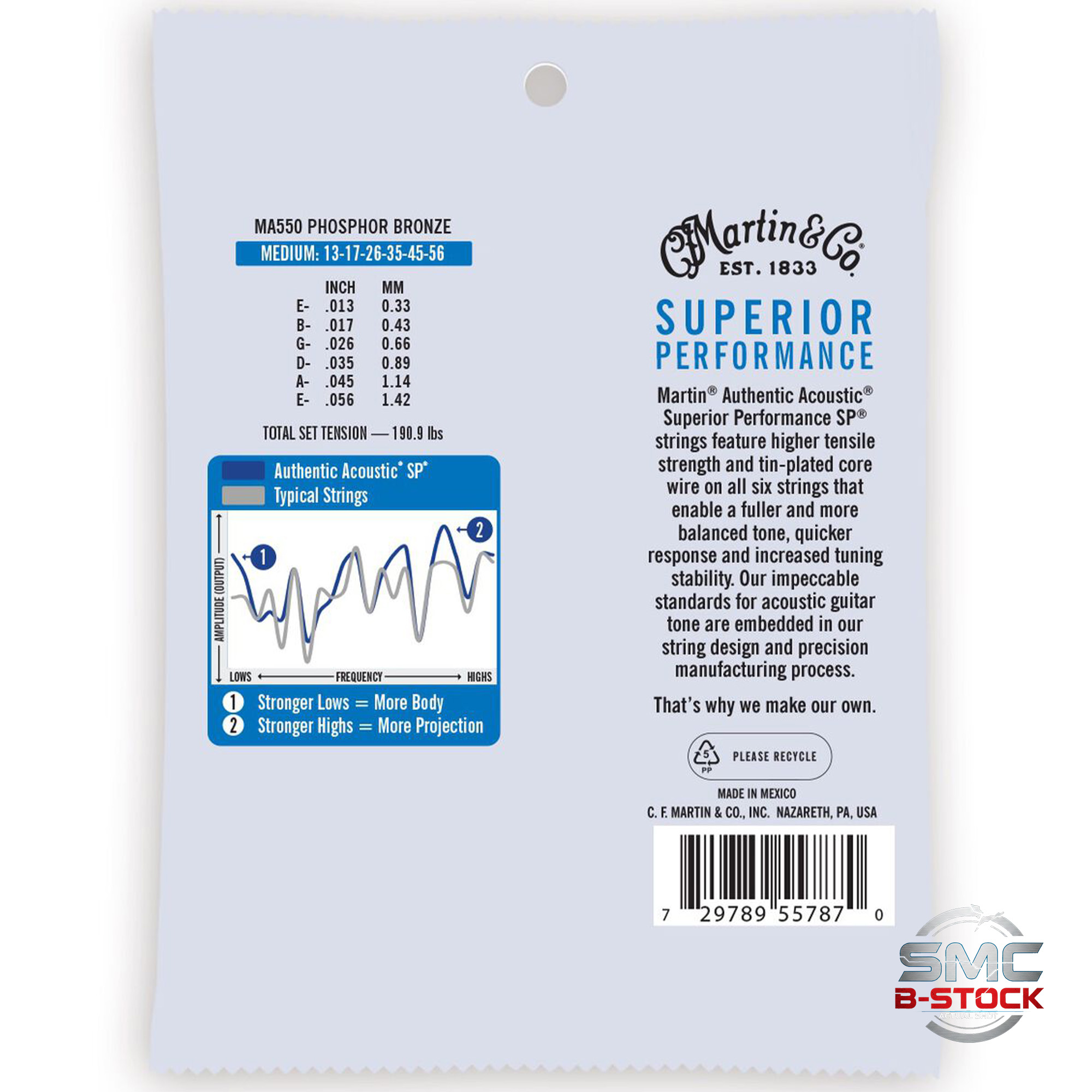Martin Strings 25-SETS Authentic Acoustic Guitar Strings Superior Performance 92/8 Phosphor Bronze Medium - 013-.056 - B-Stock