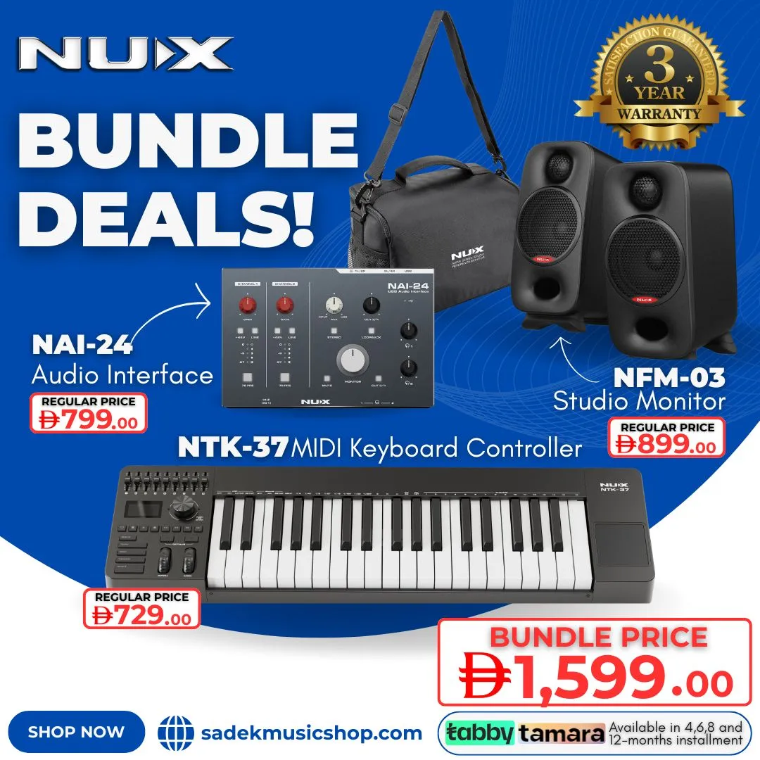 NUX Bundle - 2 | Ultimate Home Studio | NTK-37 MIDI Controller, NAI-24 Interface & NFM-03 Monitors
