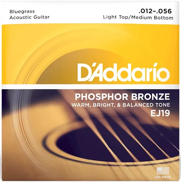 D'Addario EJ19 Phosphor Bronze Acoustic Guitar String Bluegrass Light Top Medium Bottom - 12-56