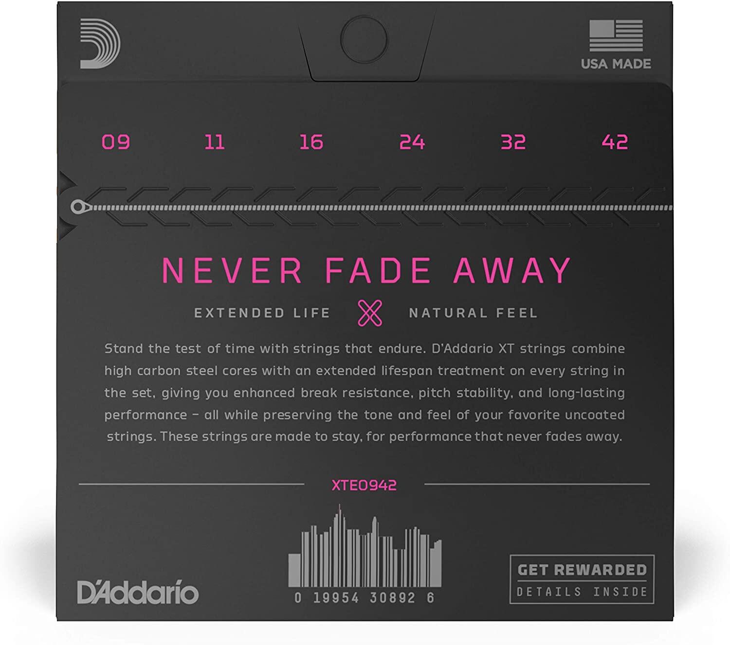D'Addario XTE0942 XT Nickel Plated Steel Electric Guitar Strings Super Light - 09-42