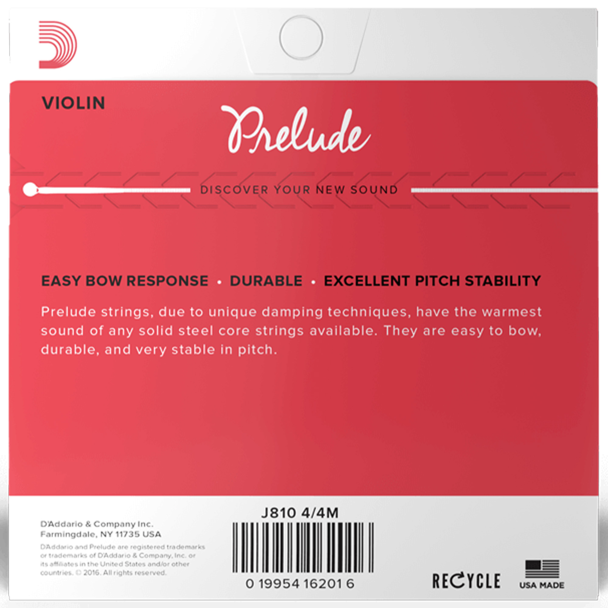 D'Addario J810 4/4M Prelude Violin String - 4/4 Scale - Medium Tension