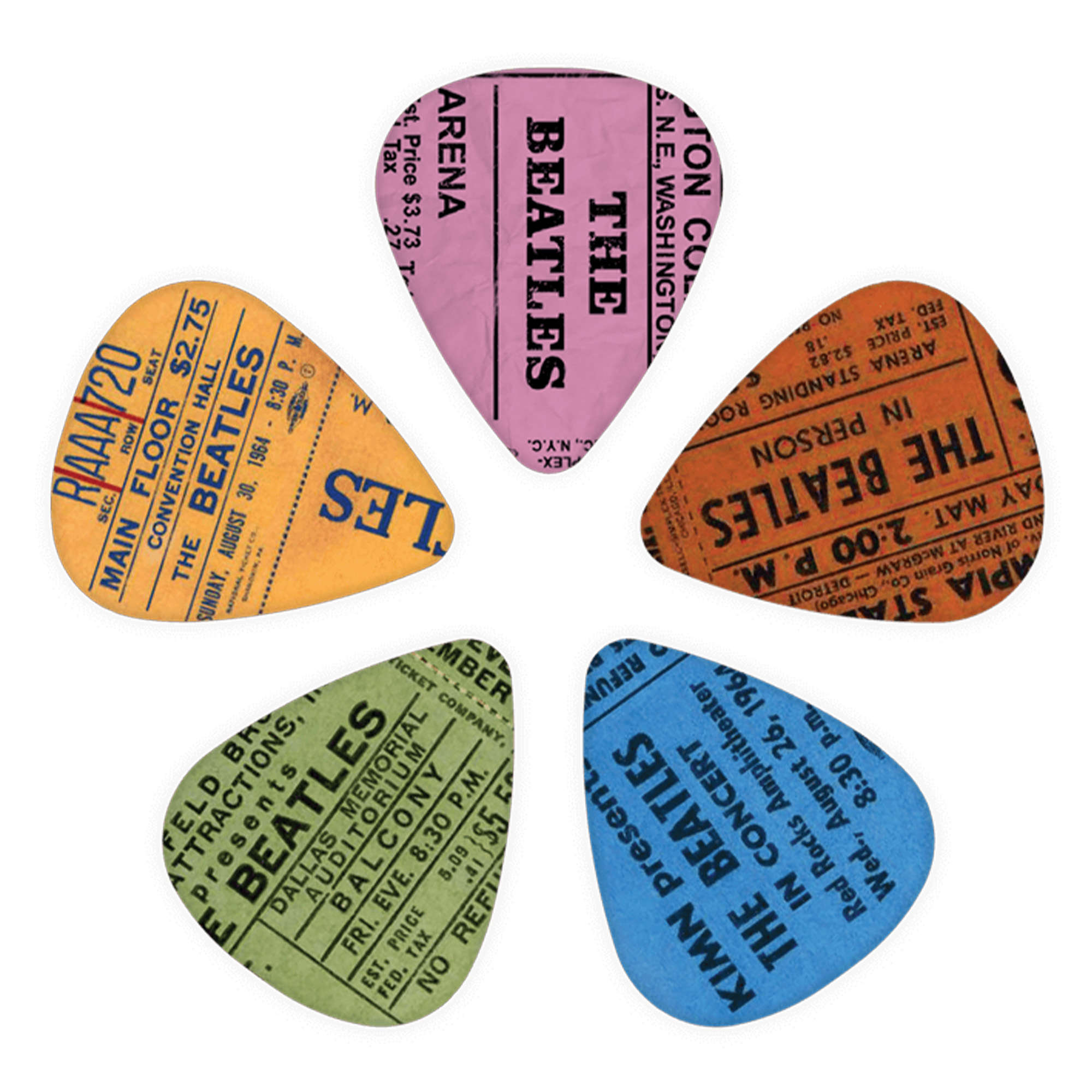 D'Addario 1CWH4-10B11 Beatles 1964 Tour Ticket Stub Guitar Picks Medium Gauge (.70mm) - 10 pieces