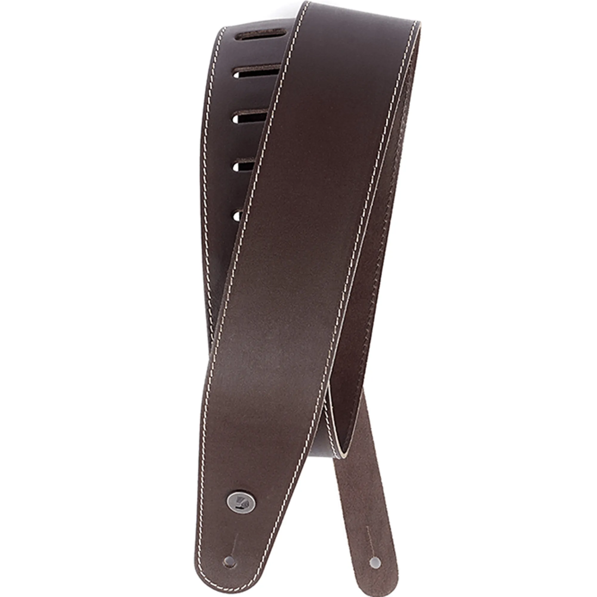 D'Addario 25LS01-DX Deluxe Leather Guitar Strap - Brown with Stitch