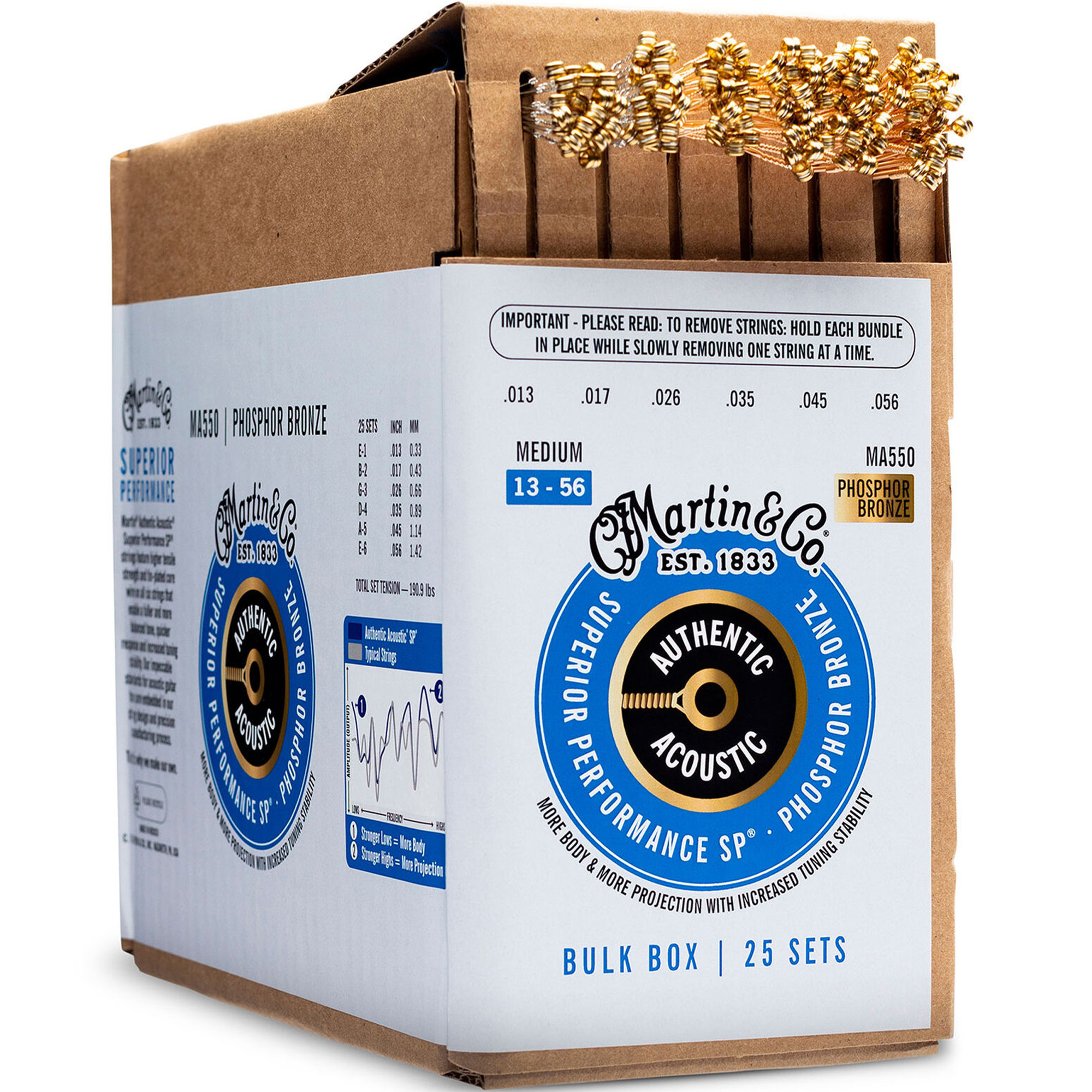 Martin Strings 25-SETS Authentic Acoustic Guitar Strings Superior Performance 92/8 Phosphor Bronze Medium - 013-.056 -