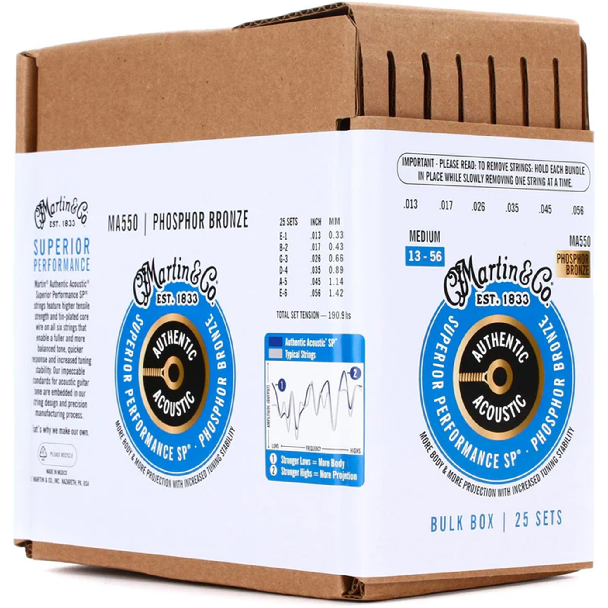 Martin Strings 25-SETS Authentic Acoustic Guitar Strings Superior Performance 92/8 Phosphor Bronze Medium - 013-.056 -