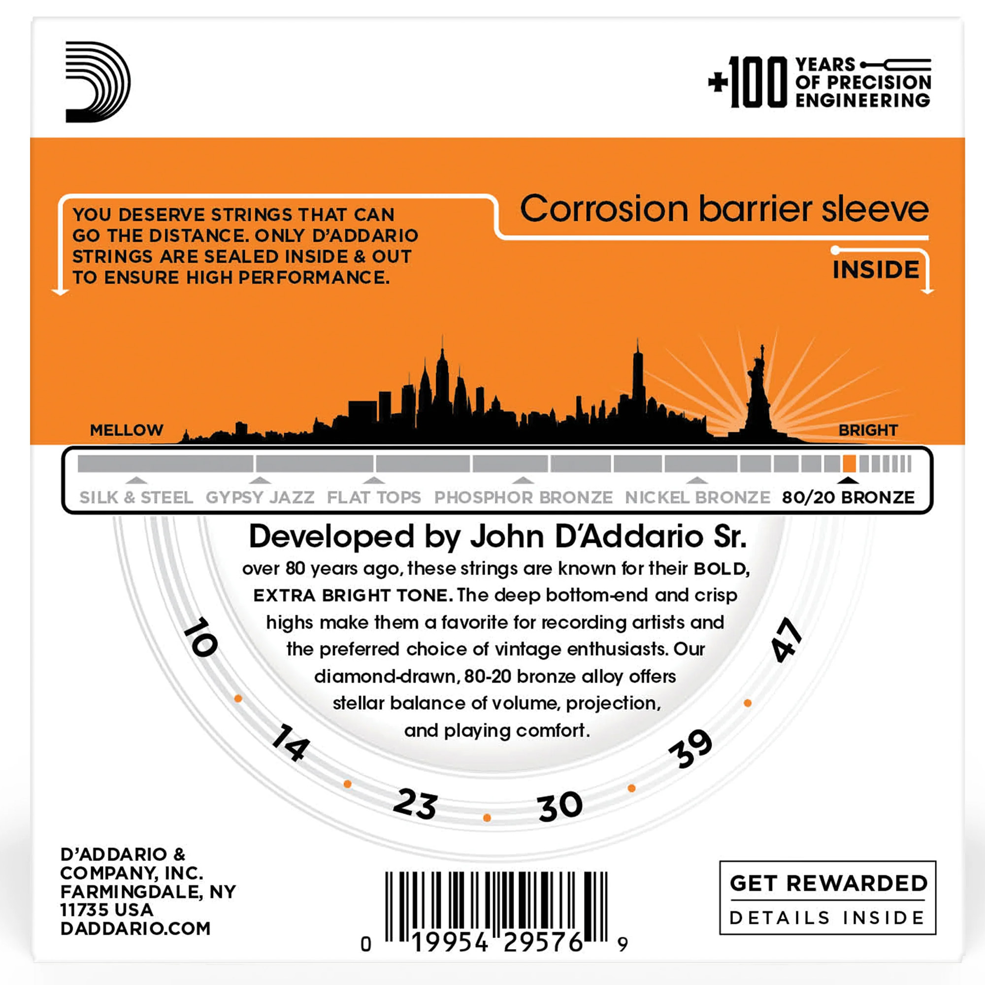 D'Addario EJ10-3D Phosphor Bronze Acoustic Guitar String Extra Light - 10-47 -3-Pack