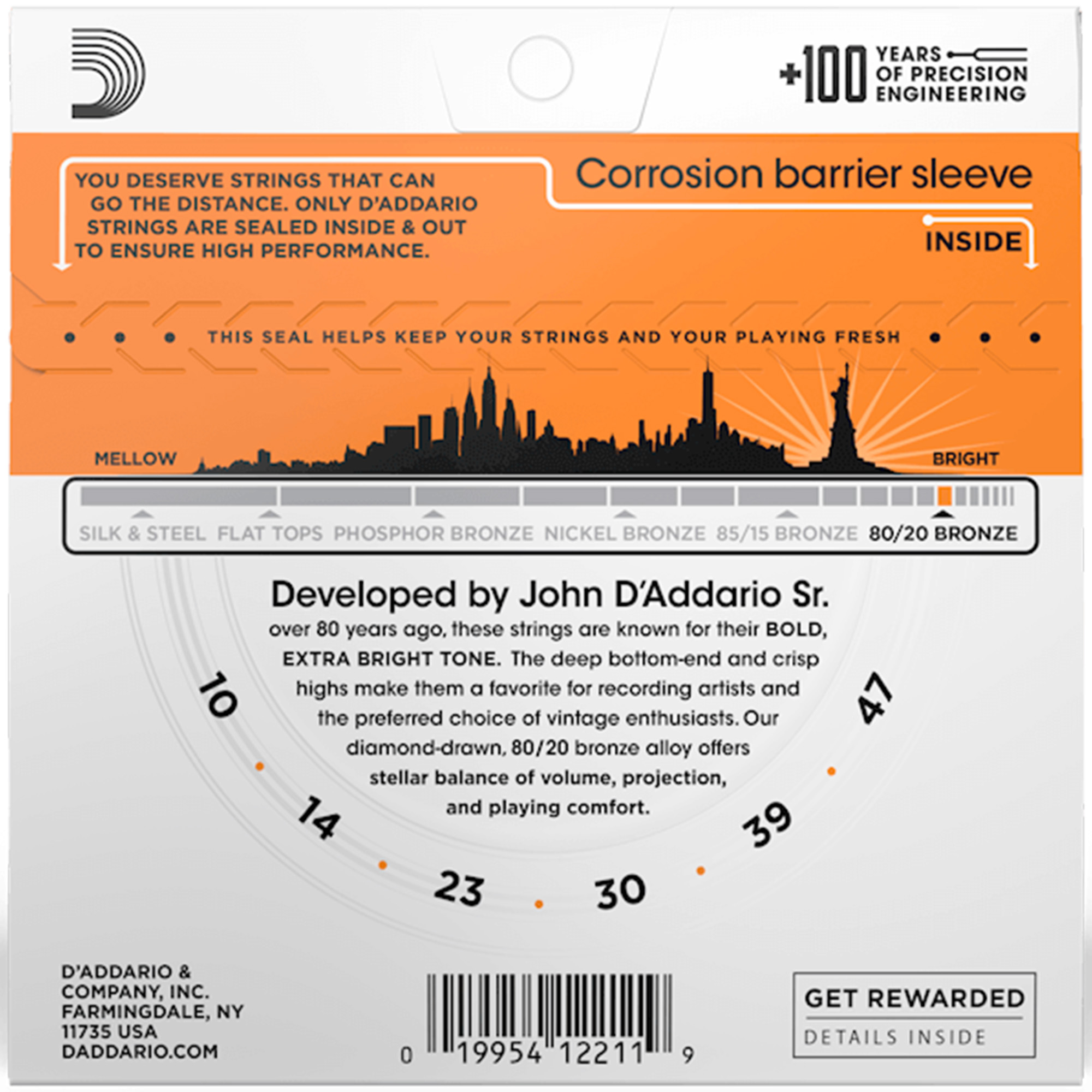 D'Addario EJ10 Phosphor Bronze Acoustic Guitar String Extra Light - 10-47