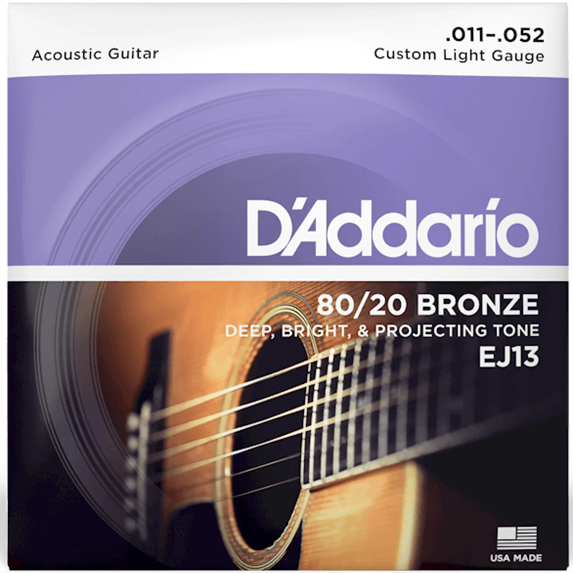 D'Addario EJ13 80/20 Bronze Acoustic Guitar Strings Custom Light - 11-52