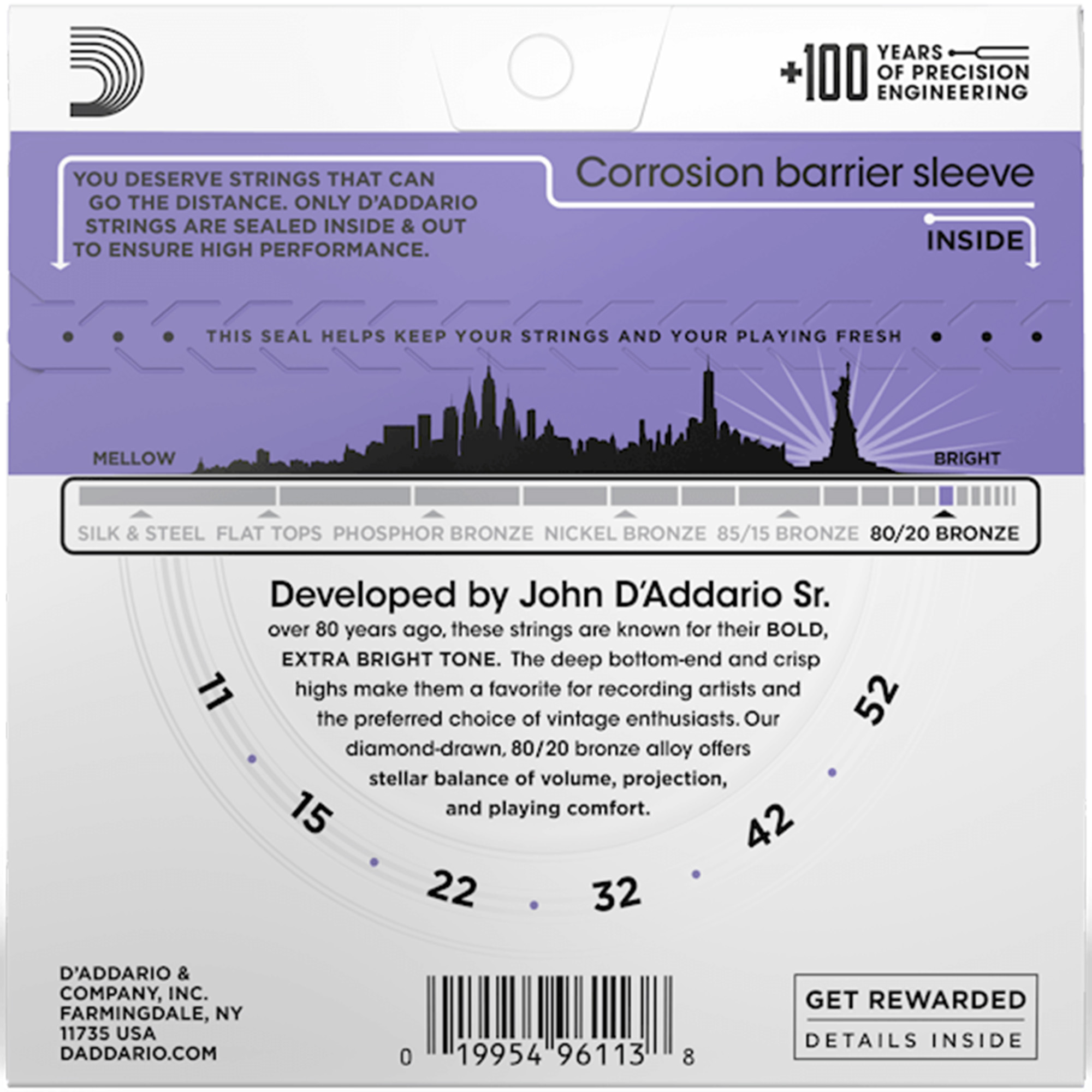 D'Addario EJ13 80/20 Bronze Acoustic Guitar Strings Custom Light - 11-52