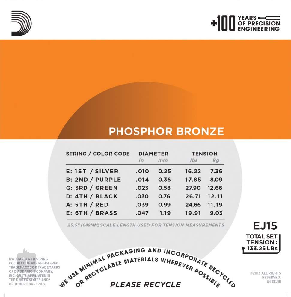 D'Addario EJ15 Phosphor Bronze Acoustic Guitar String Extra Light - 10-47