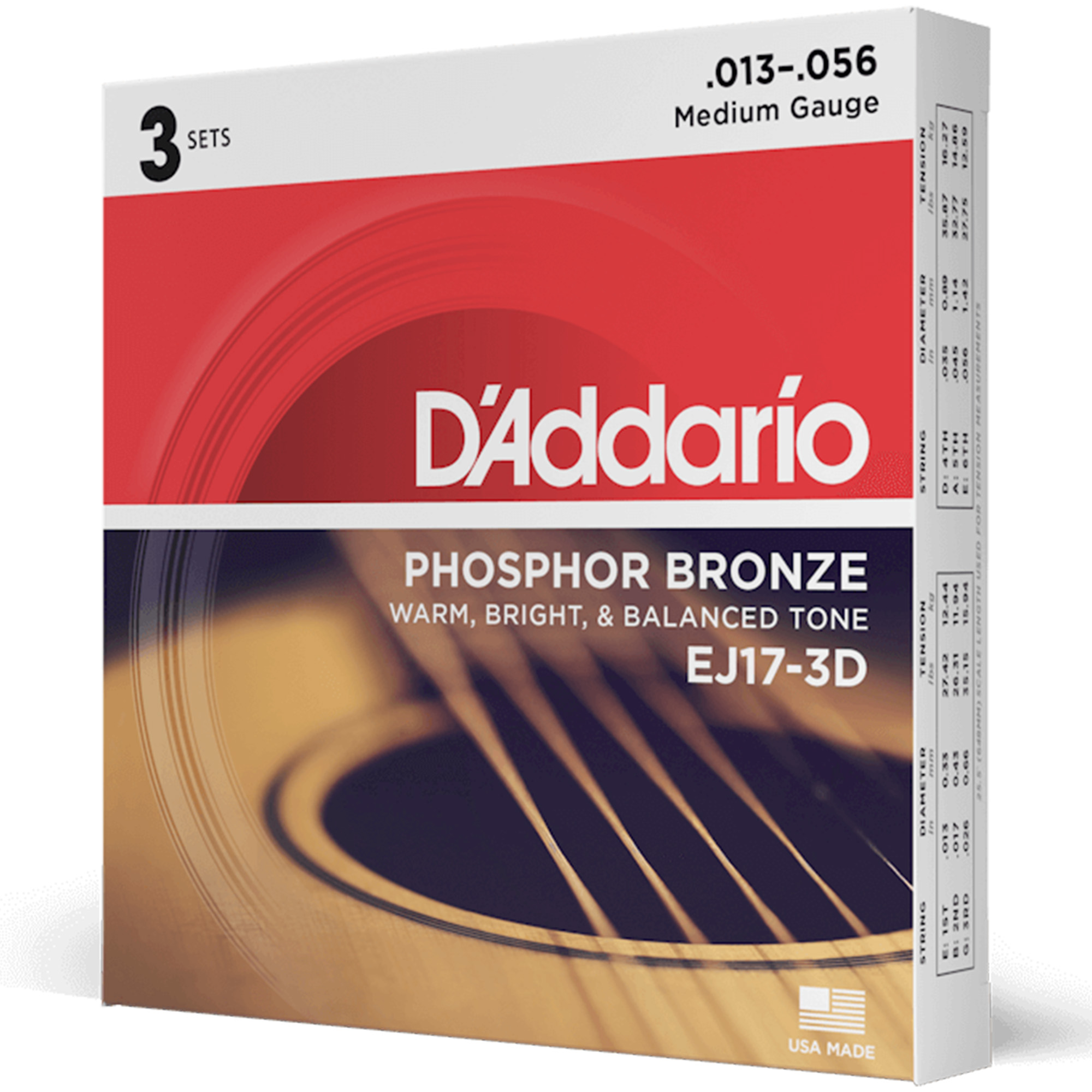 D'Addario EJ17-10P Phosphor Bronze Acoustic Guitar String Medium - 13-56 - 10 Packs