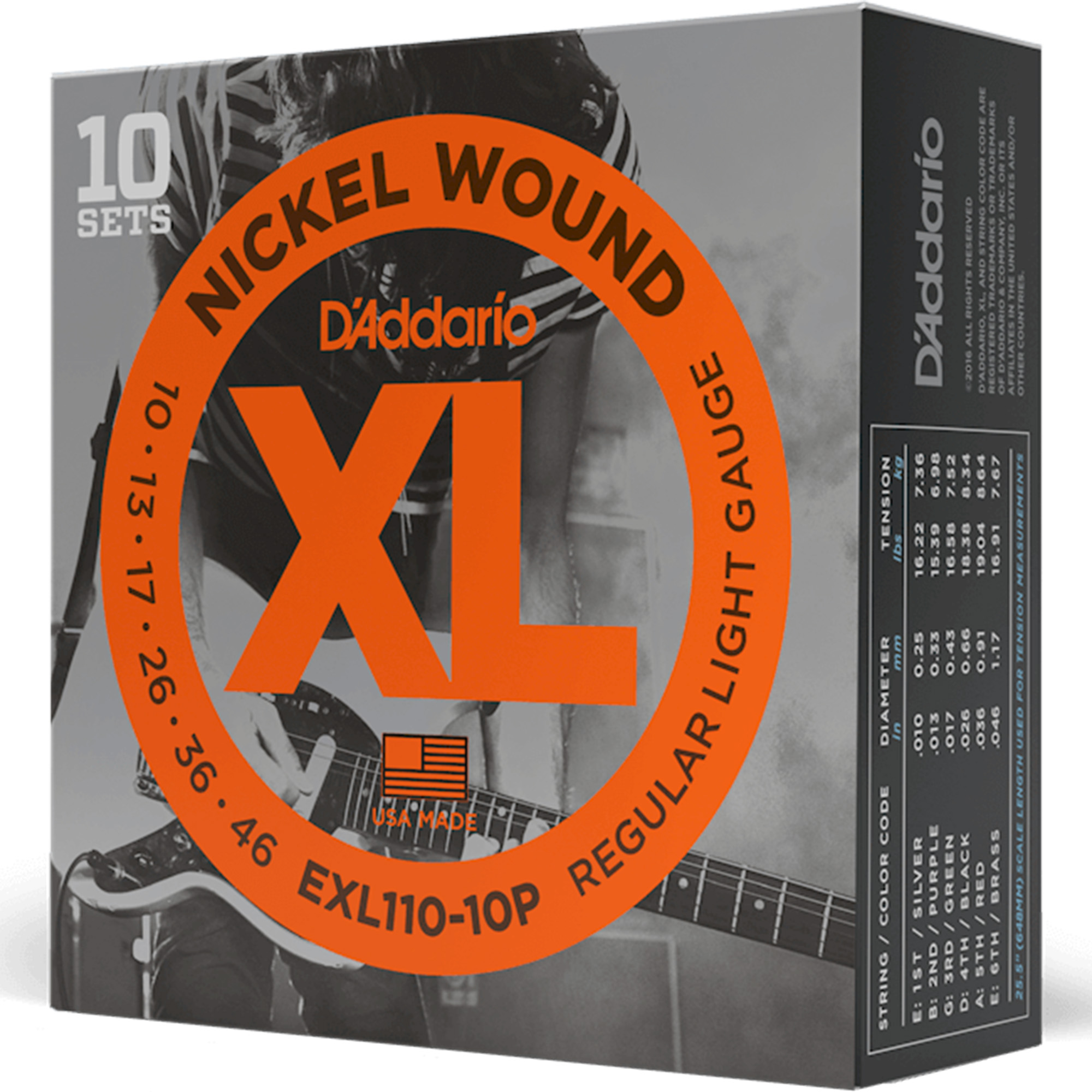 D'Addario EXL110-10P Nickel Wound Electric Guitar String Regular Light - 10-46 - 10 Packs