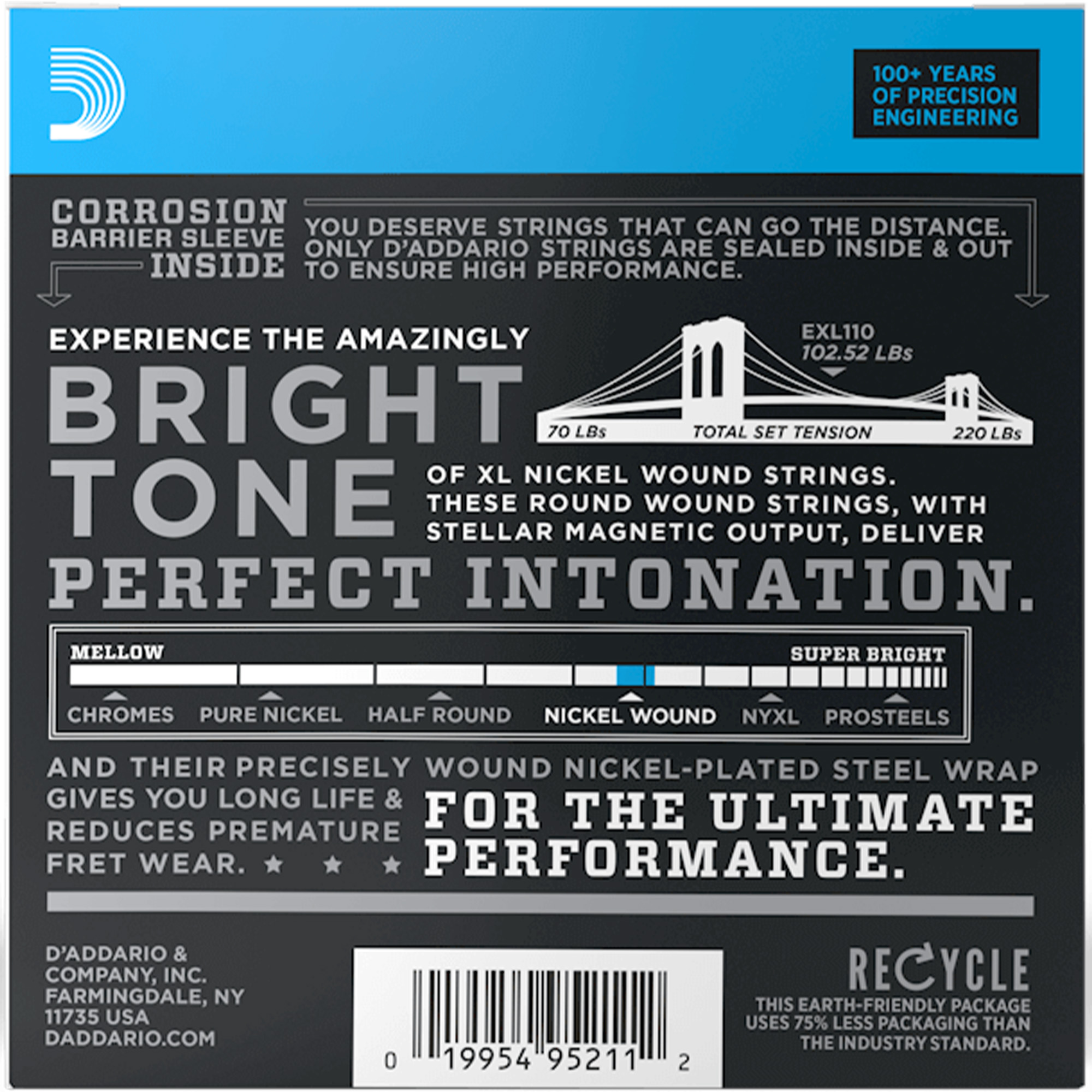 D'Addario EXL110-10P Nickel Wound Electric Guitar String Regular Light - 10-46 - 10 Packs