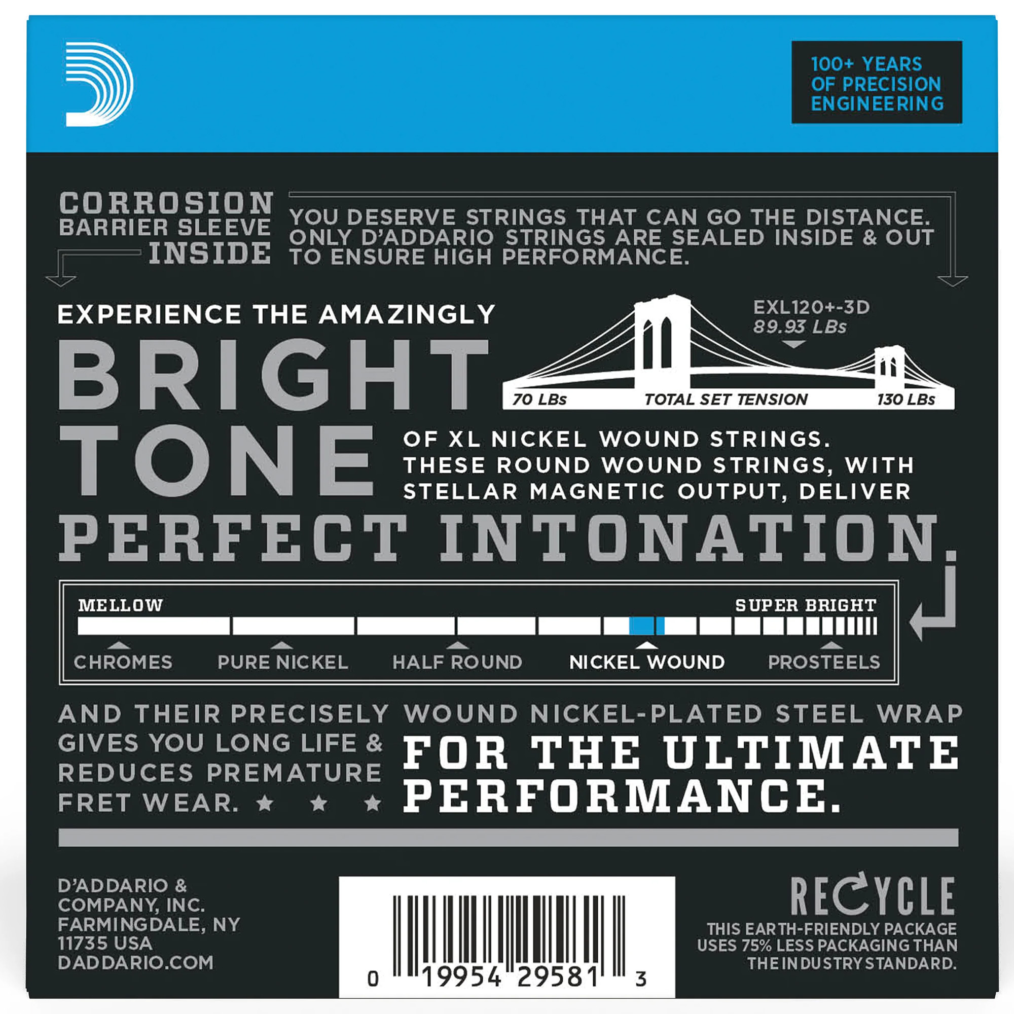D'Addario EXL120+-3D Nickel Wound Electric Guitar String Super Light - 09.5-44 - 3 Packs