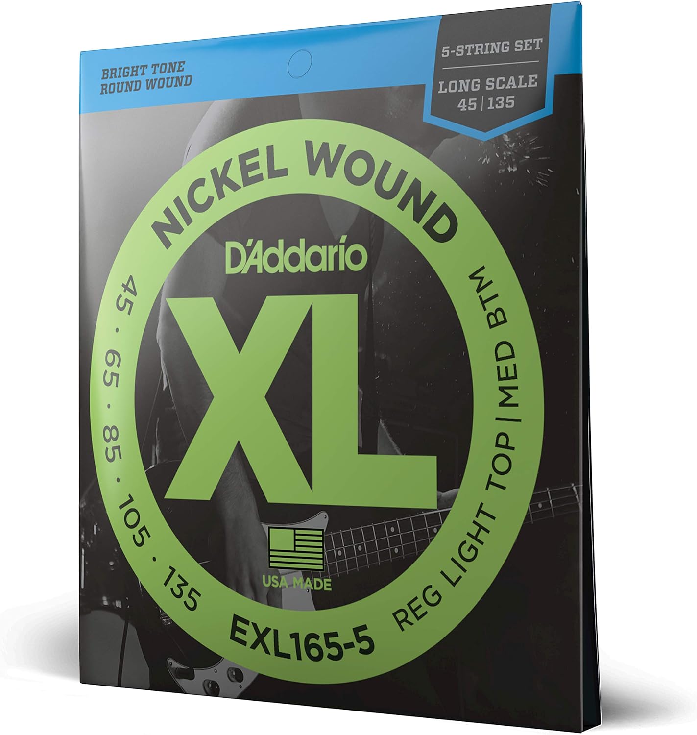 D'Addario EXL165-5 XL ProSteels Long Scale Bass 5-String Regular Light Top/Med Bottom - 45-135