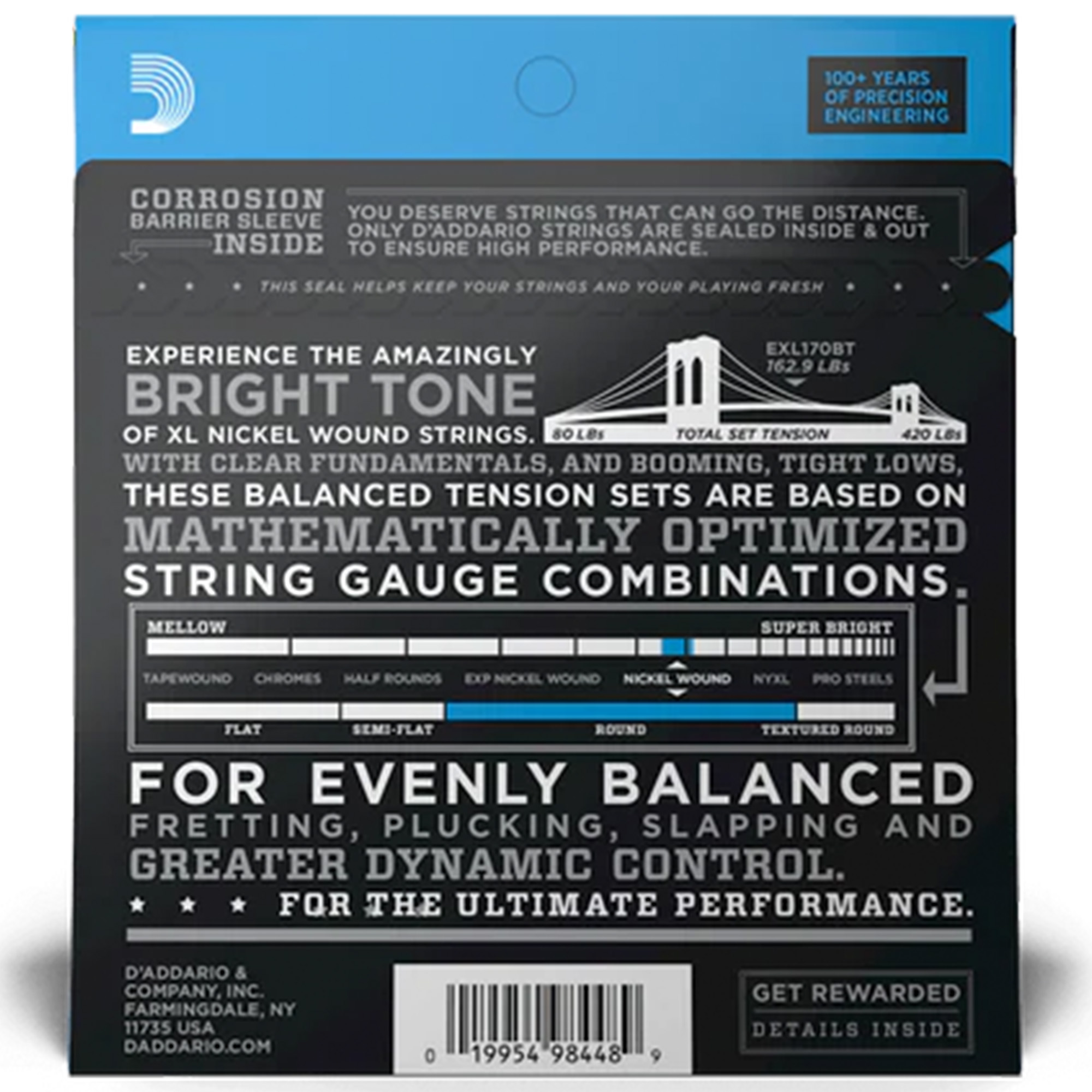 D'Addario EXL170BT Nickel Wound Electric Guitar String Regular Light - 45-107