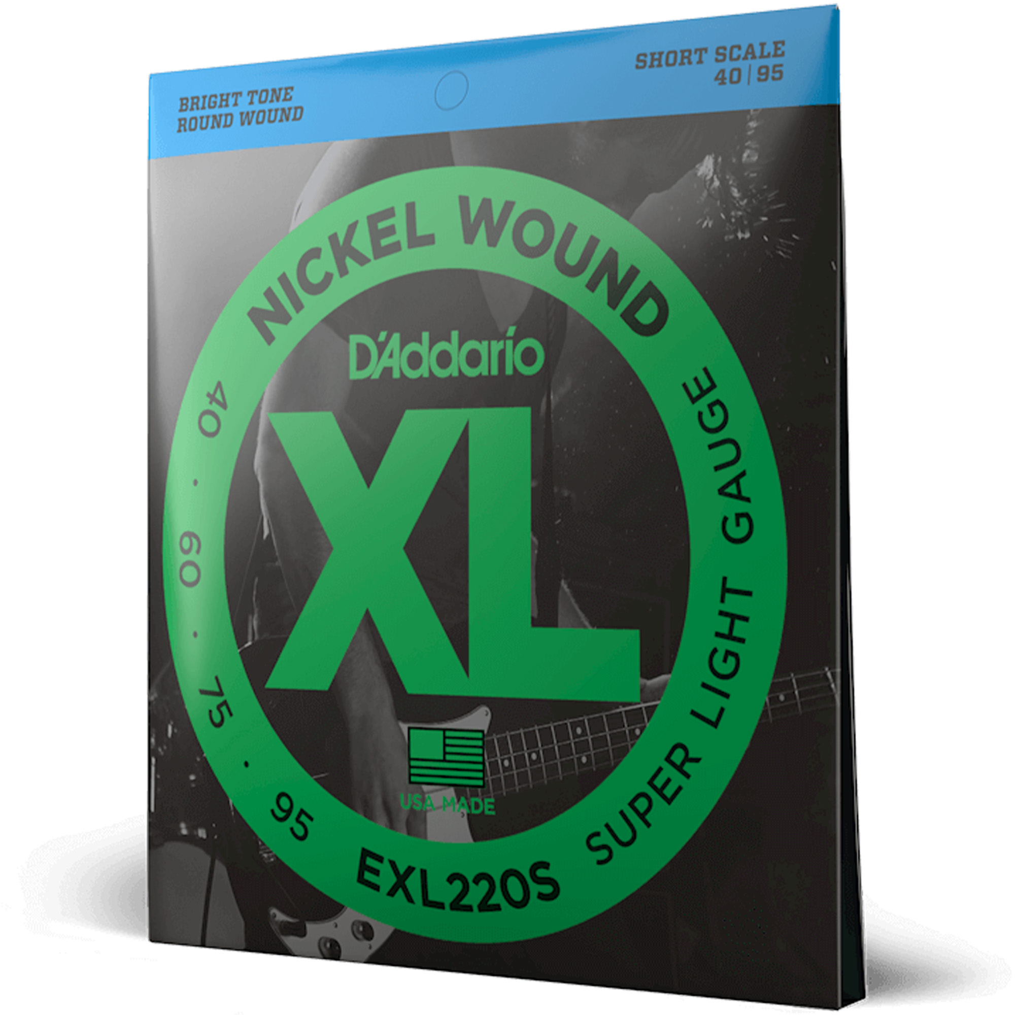 D'Addario EXL220S Nickel Wound Short Scale Bass 4-String Super Light - 40-95