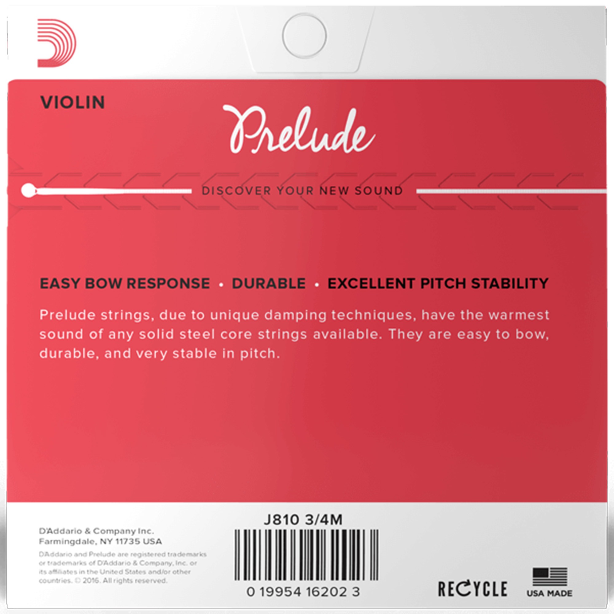 D'Addario J810 3/4M Prelude Violin String - 3/4 Scale - Medium Tension