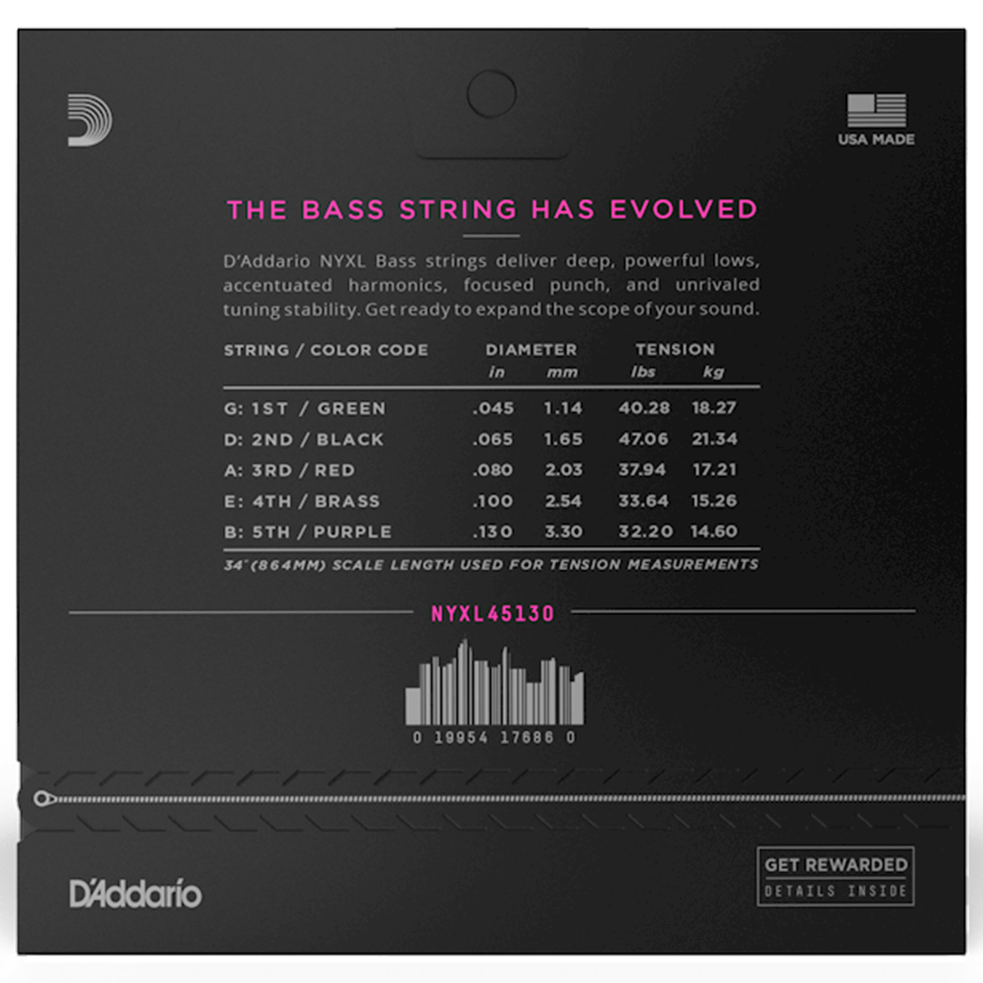 D'Addario NYXL45130 Nickel Plated Steel Regular Light Long Scale 5 String Bass - 45-130