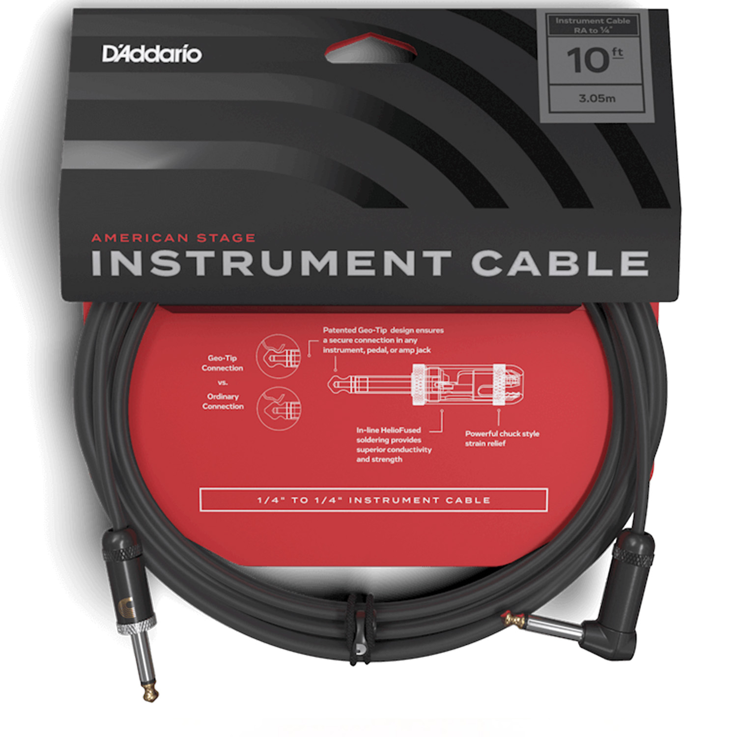 D'Addario PW-AMSGRA-10 American Stage Series cables Angle - Straight - 10 ft / 3 Meters