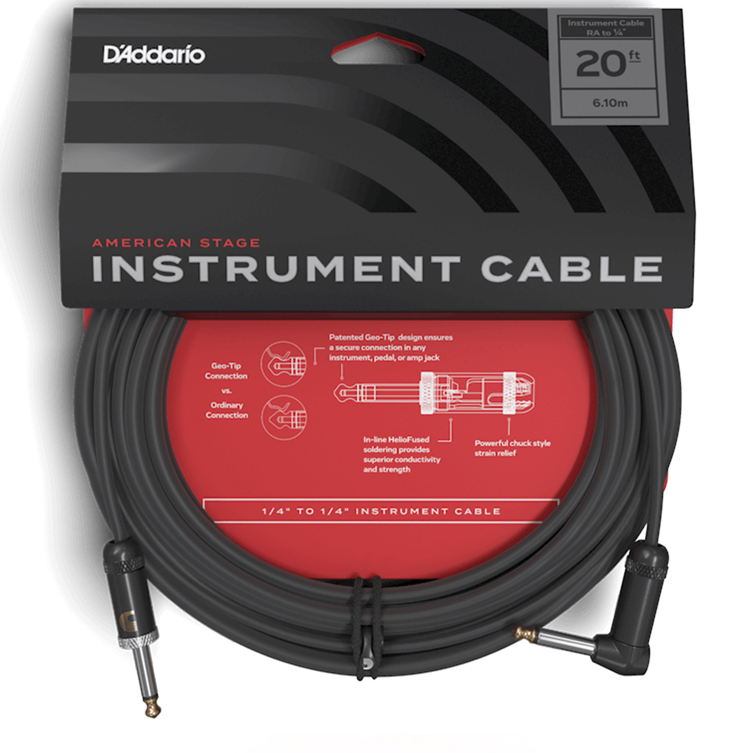 D'Addario PW-AMSGRA-20 American Stage Series cables Angle - Straight - 20 ft / 6 Meters