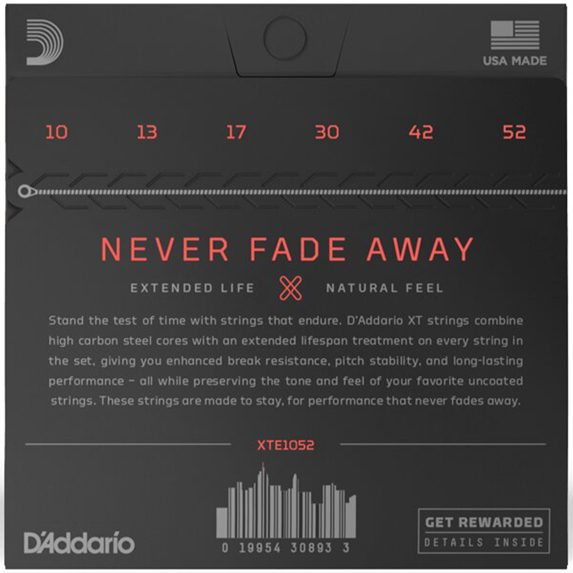 D'Addario XTE1052 XT Nickel Coated Electric Guitar String Light Top/Heavy Bottom - 10-52