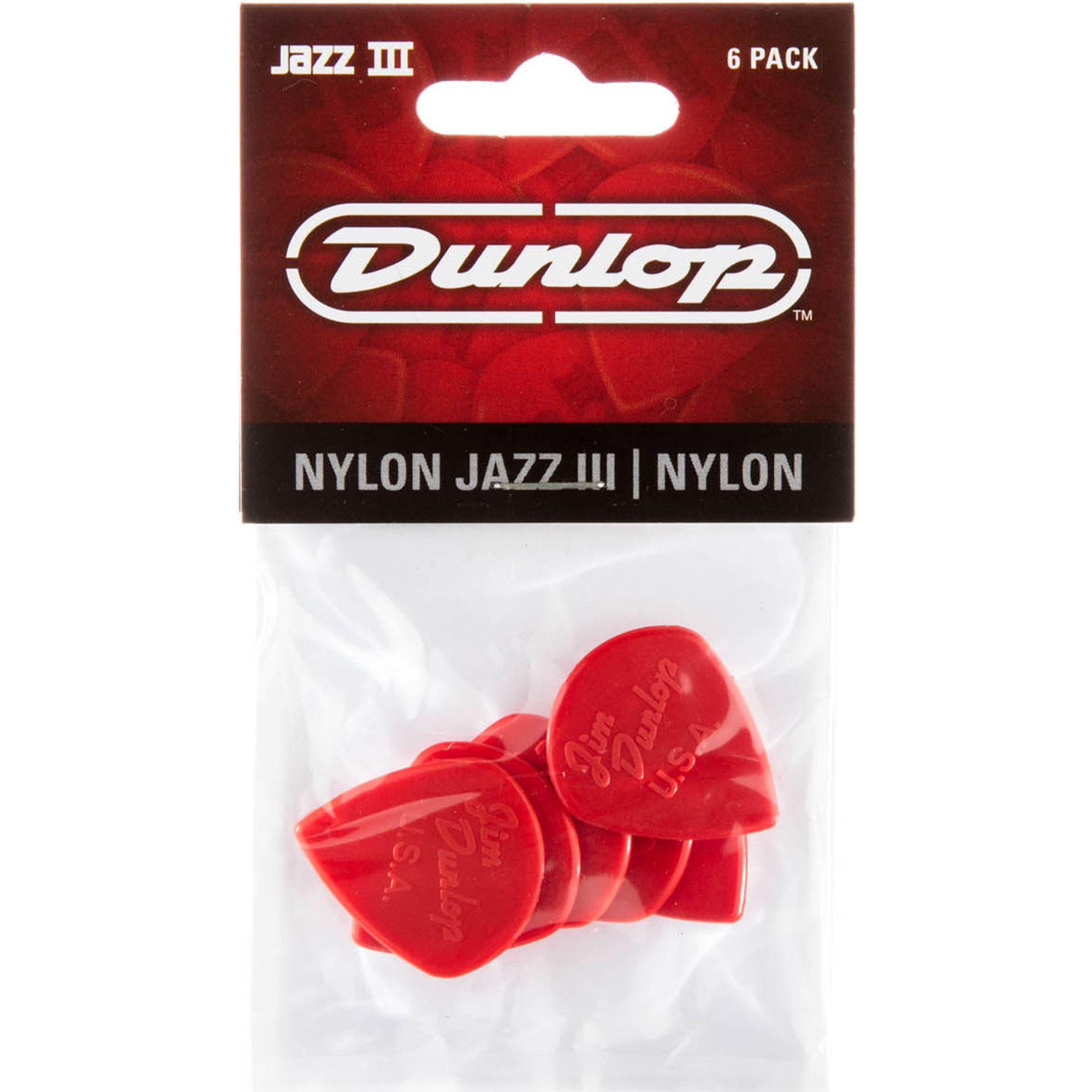 Jim Dunlop 47P3N Nylon Jazz III Red Point Tip Guitar Pick 1.38mm - 6 Picks