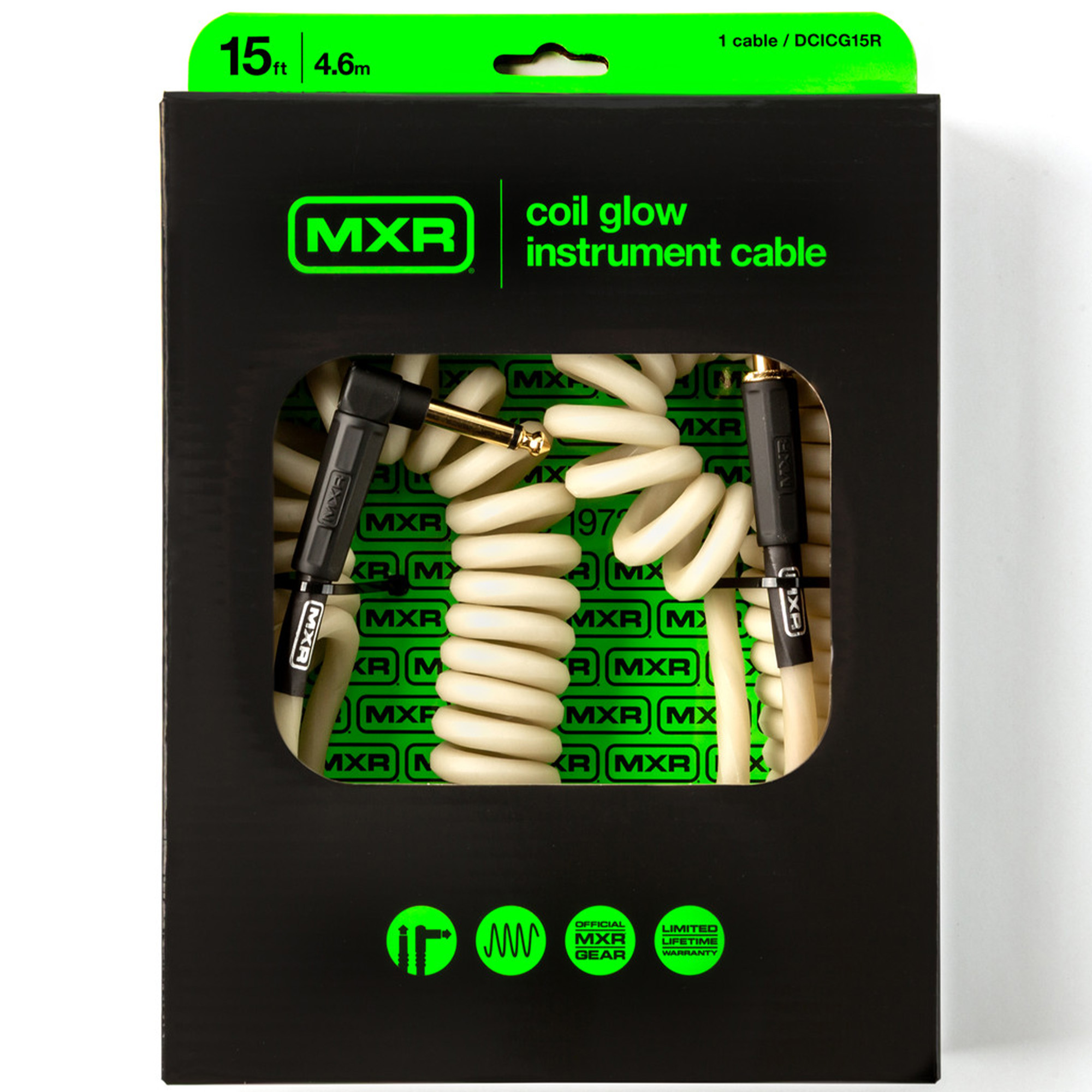 Jim Dunlop DCICG15R MXR Coil Instrument Cable - Glo, 15 feet
