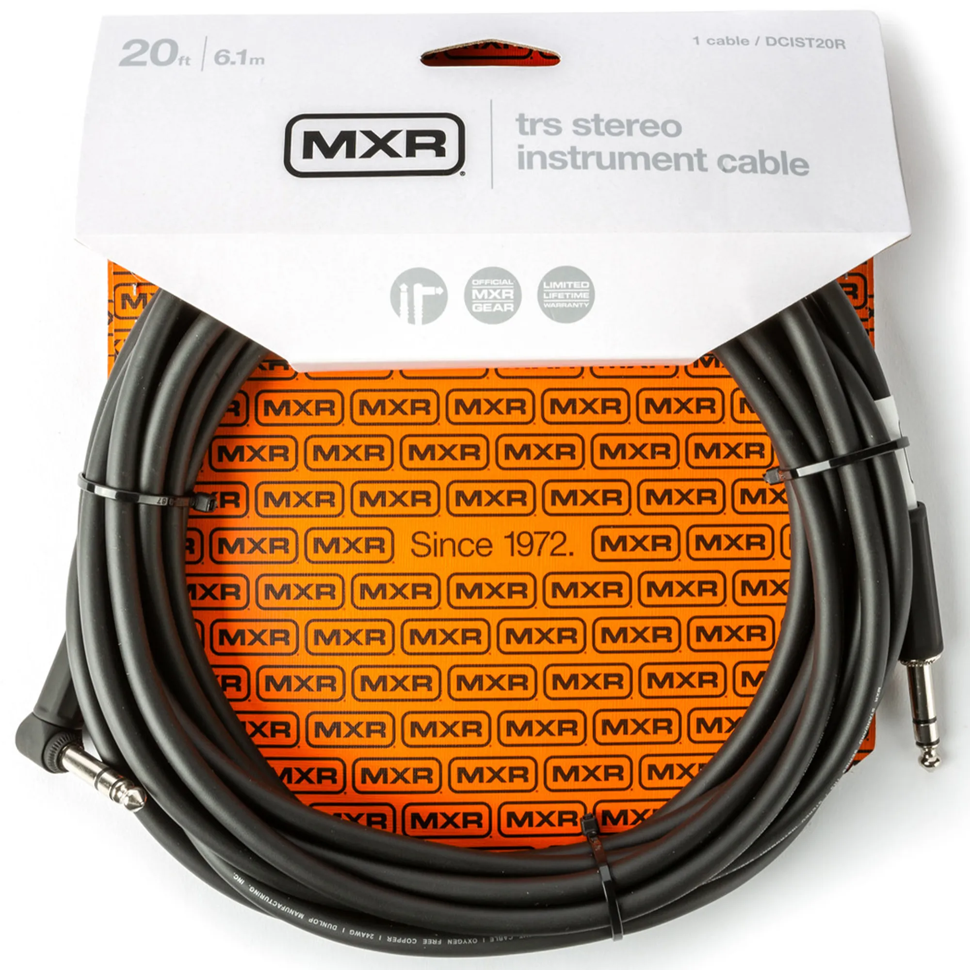 Jim Dunlop DCIST20R TRS Stereo Cable - Straight/Right Angle End - 6 Meters