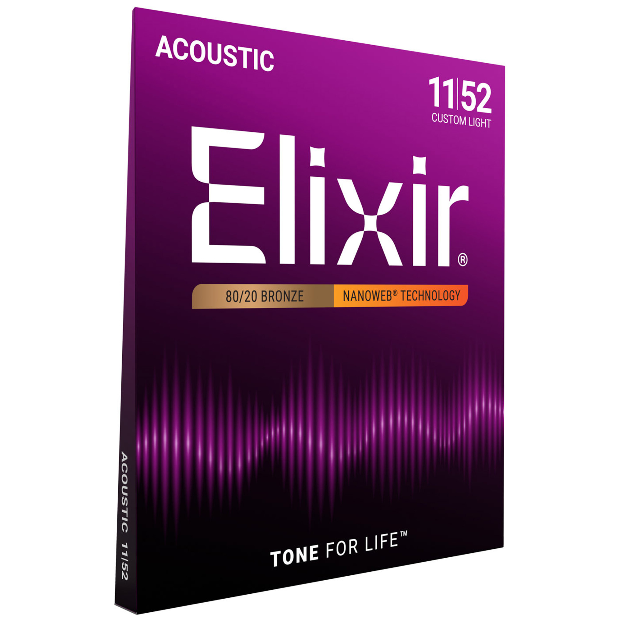 Elixir Strings 11027 80/20 Acoustic Guitar Strings Nanoweb Custom Light - .011-.052