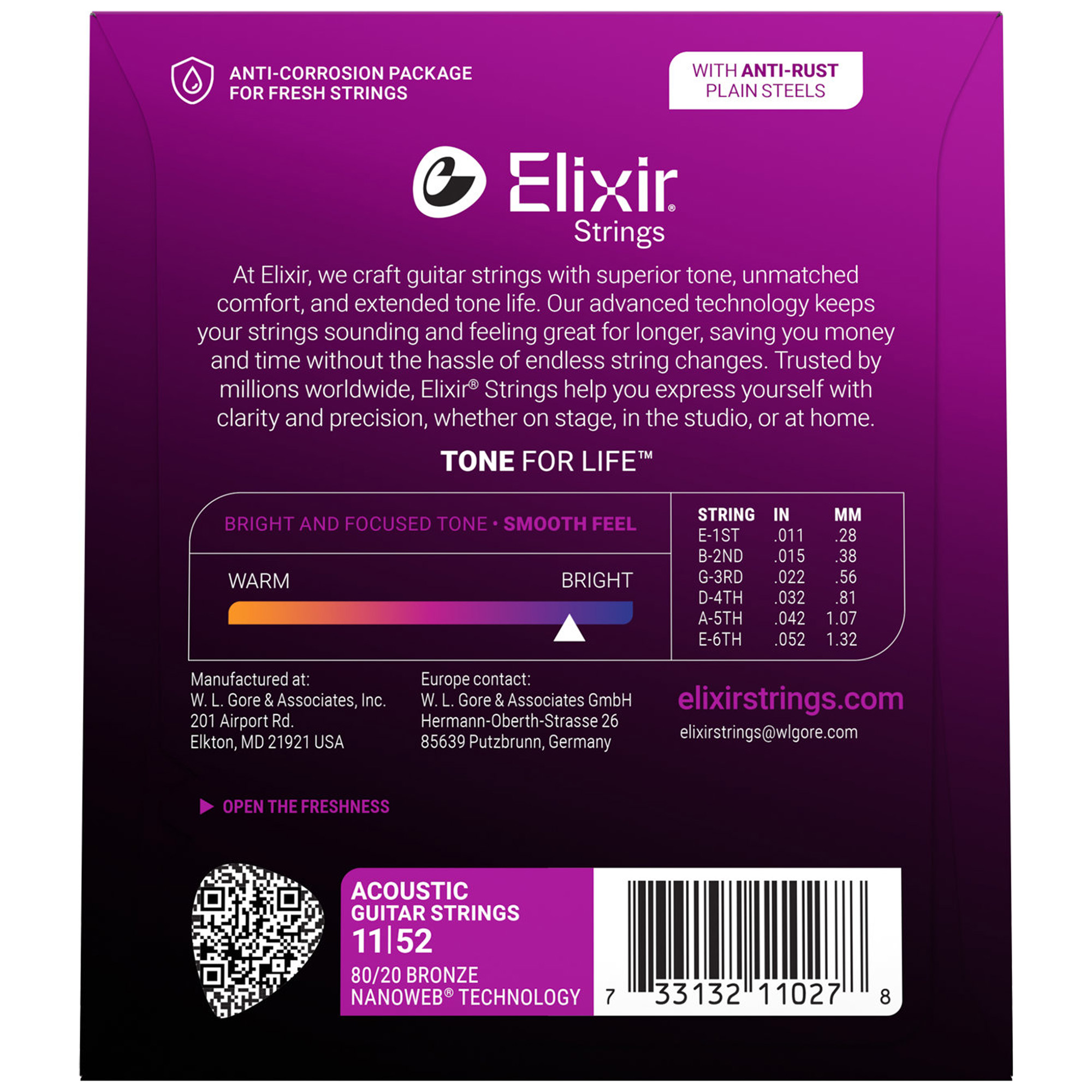 Elixir Strings 11027 80/20 Acoustic Guitar Strings Nanoweb Custom Light - .011-.052