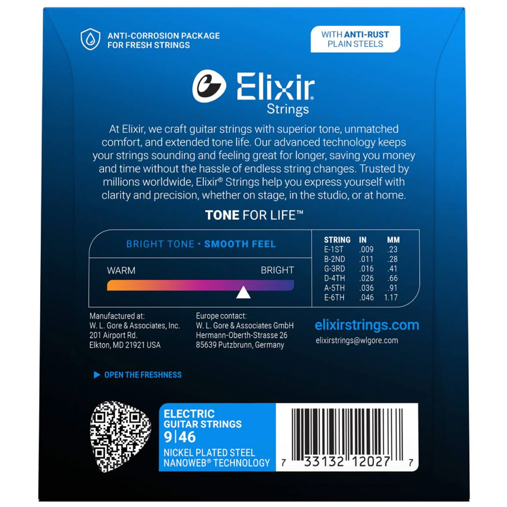 Elixir Strings 12027 Electric Guitar Strings Nanoweb Custom Light - .009-.046