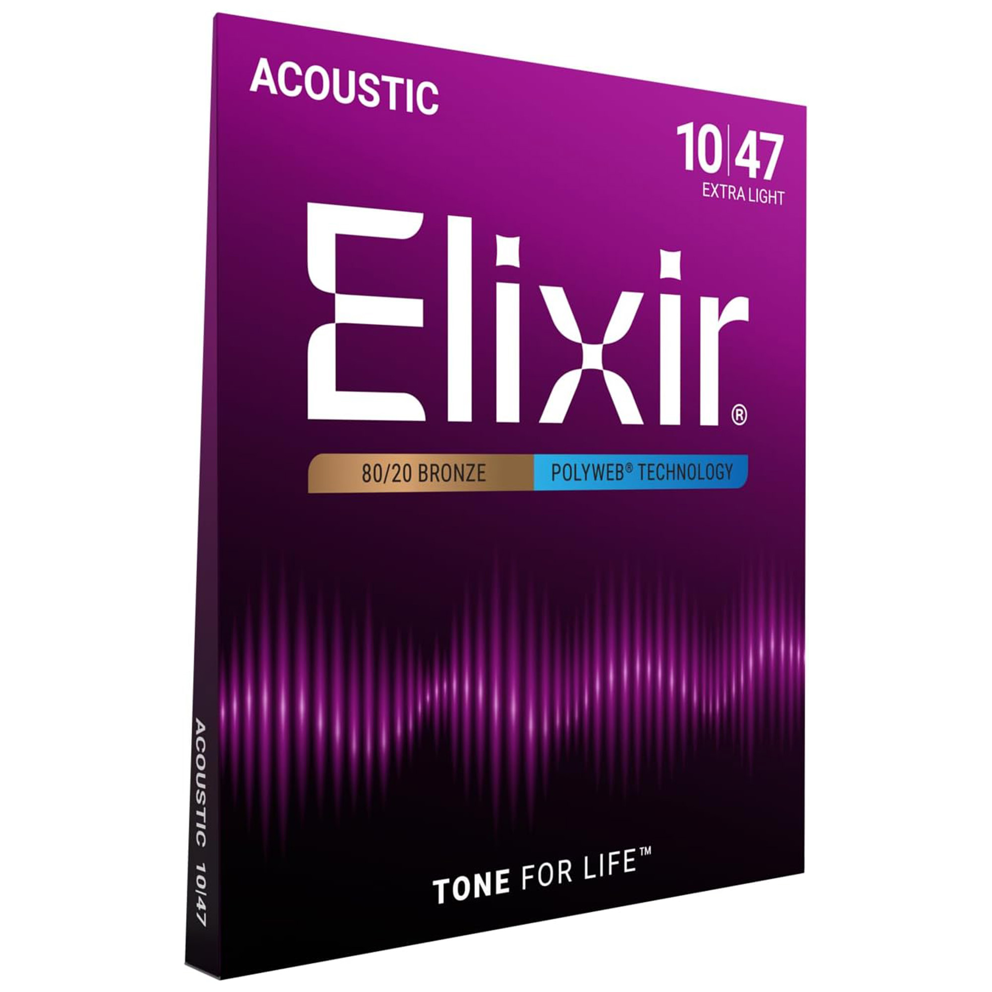 Elixir Strings 11000 80/20 Bronze Acoustic Guitar Strings Polyweb Extra Light - .010-.047