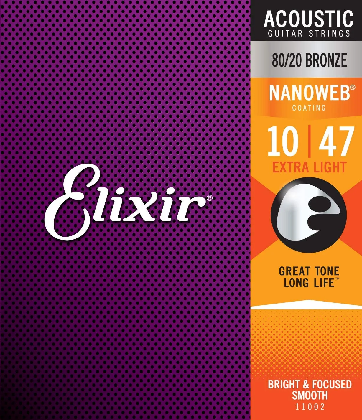 Elixir Strings 11002 80/20 Acoustic Guitar Strings Nanoweb Extra Light - .010-.047