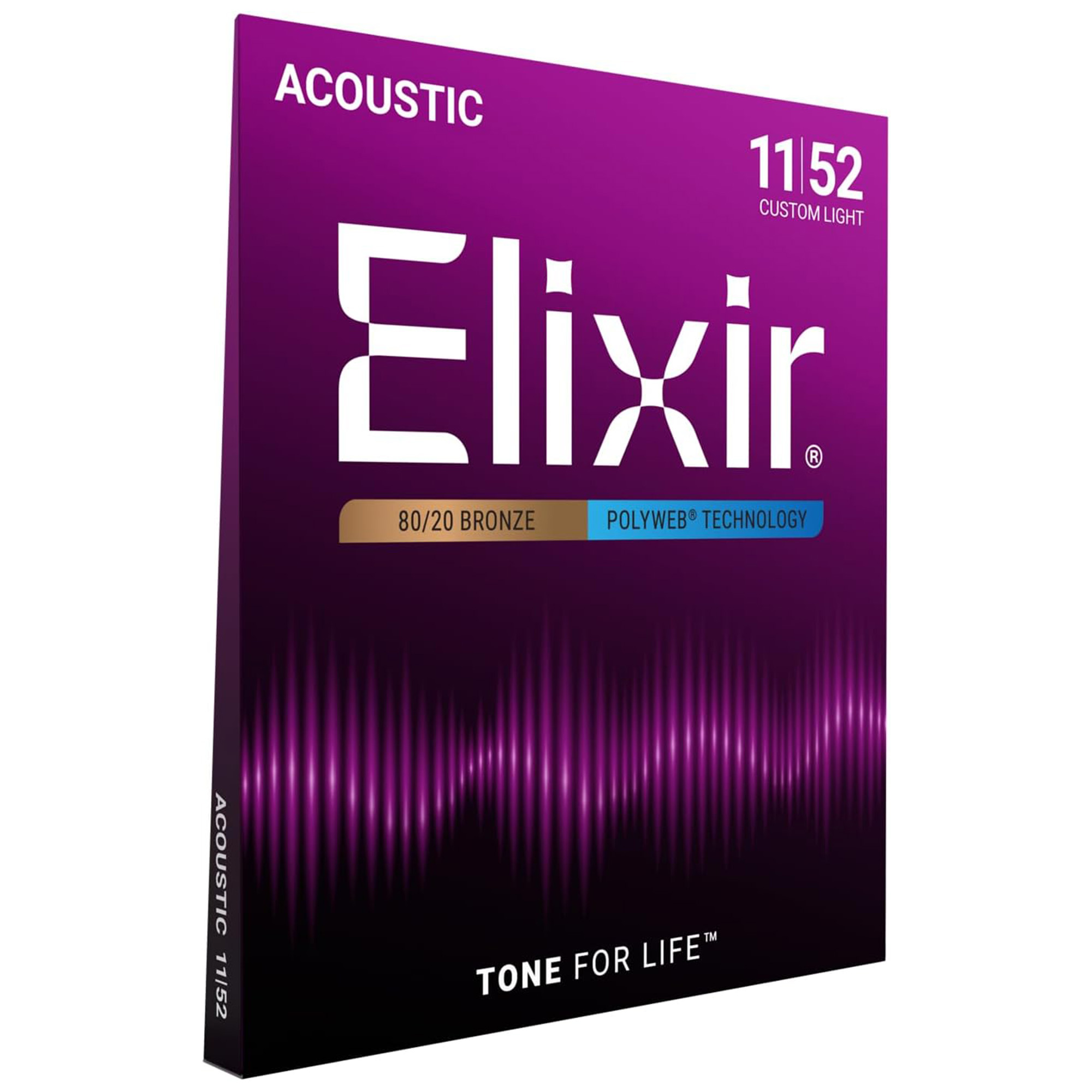 Elixir Strings 11025 80/20 Bronze Acoustic Guitar Strings Polyweb Custom Light - .011-.052