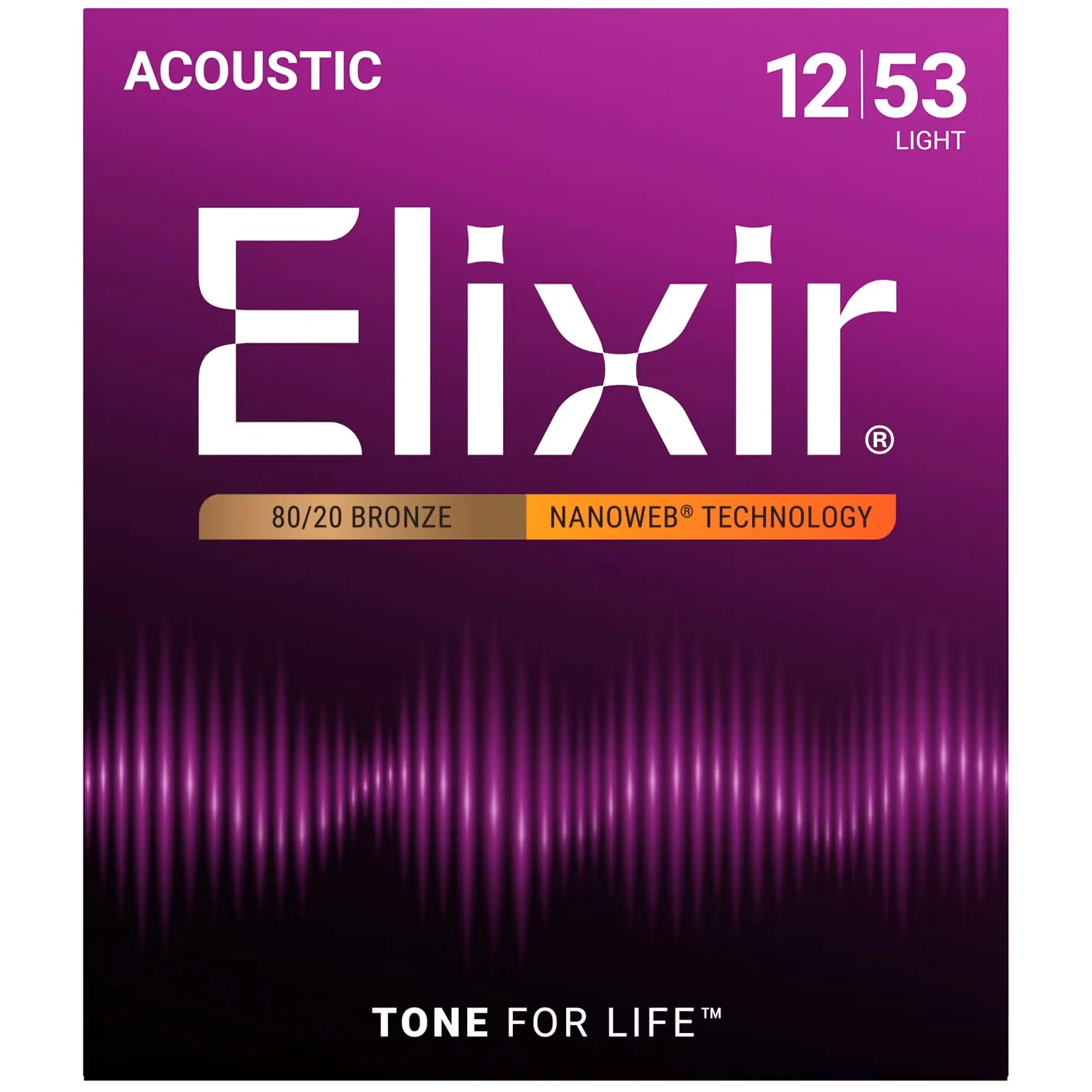 Elixir Strings 11052 80/20 Acoustic Guitar Strings Nanoweb Light - .012-.053