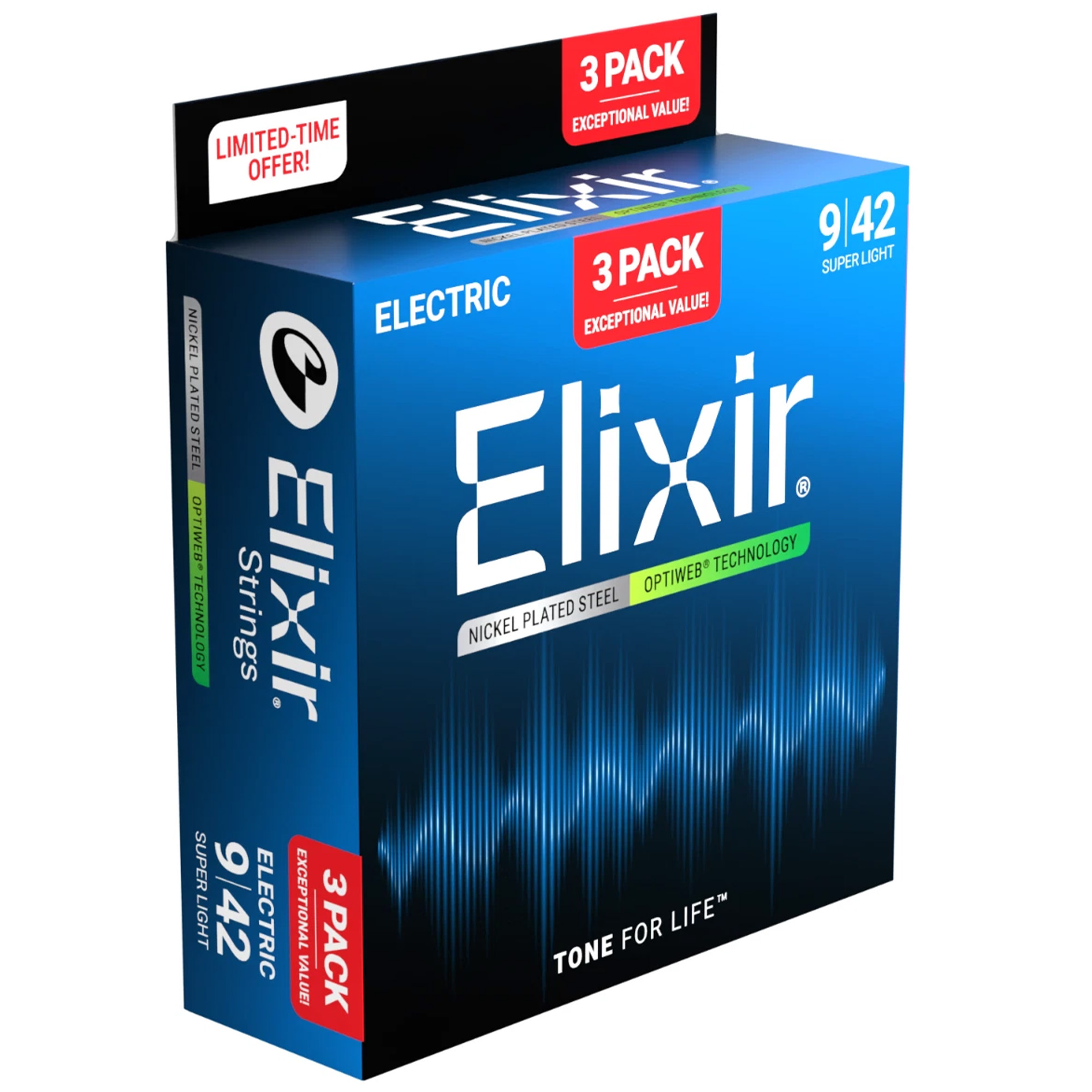 Elixir Strings 12002 Nanoweb Electric Guitar Strings Super Light - .009-.042 (3 Pack)