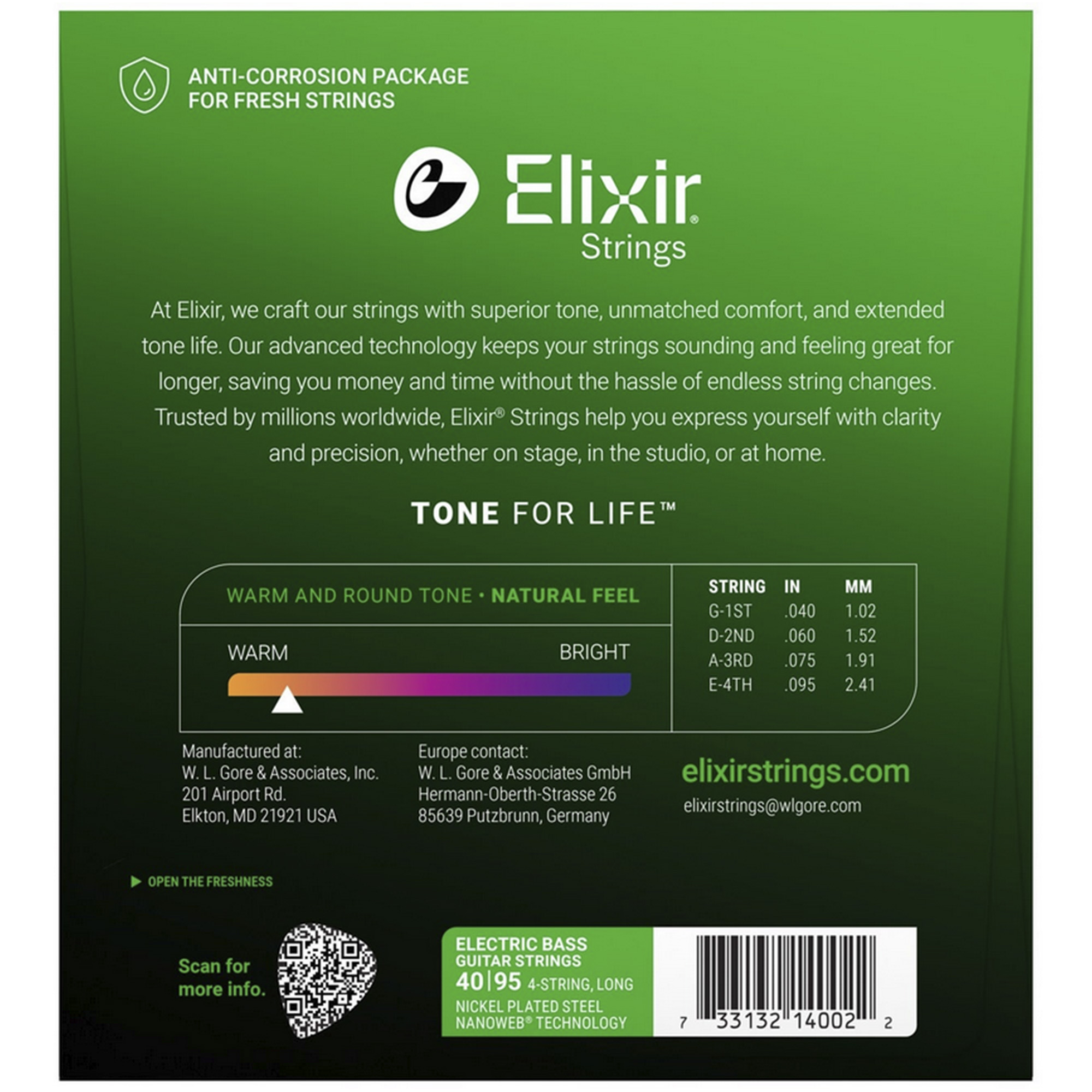 Elixir Strings 14002 Electric Bass Guitar Long Scale 4-String Nanoweb Super Light - .040-.095