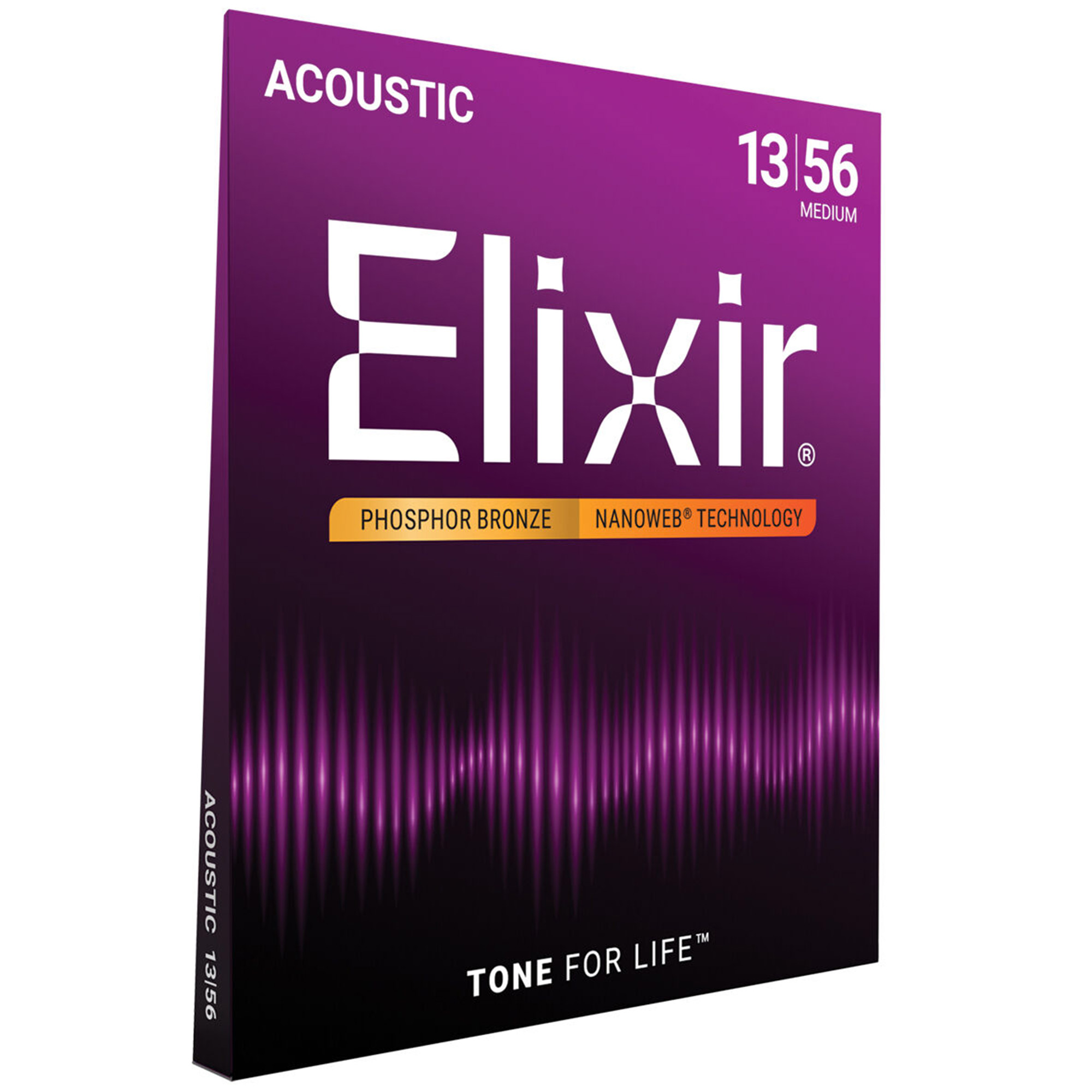 Elixir Strings 16102 Phosphor Bronze Acoustic Guitar Strings Nanoweb Medium - .013-.056