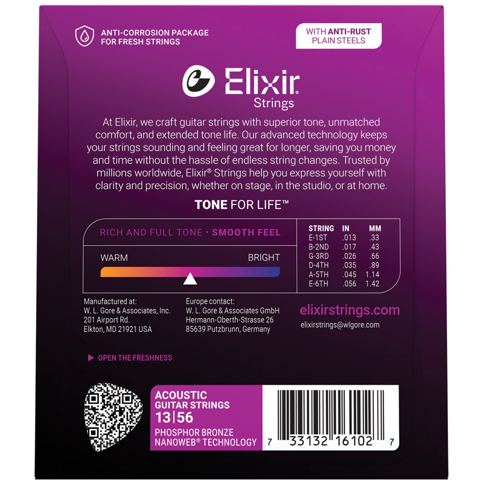 Elixir Strings 16102 Phosphor Bronze Acoustic Guitar Strings Nanoweb Medium - .013-.056