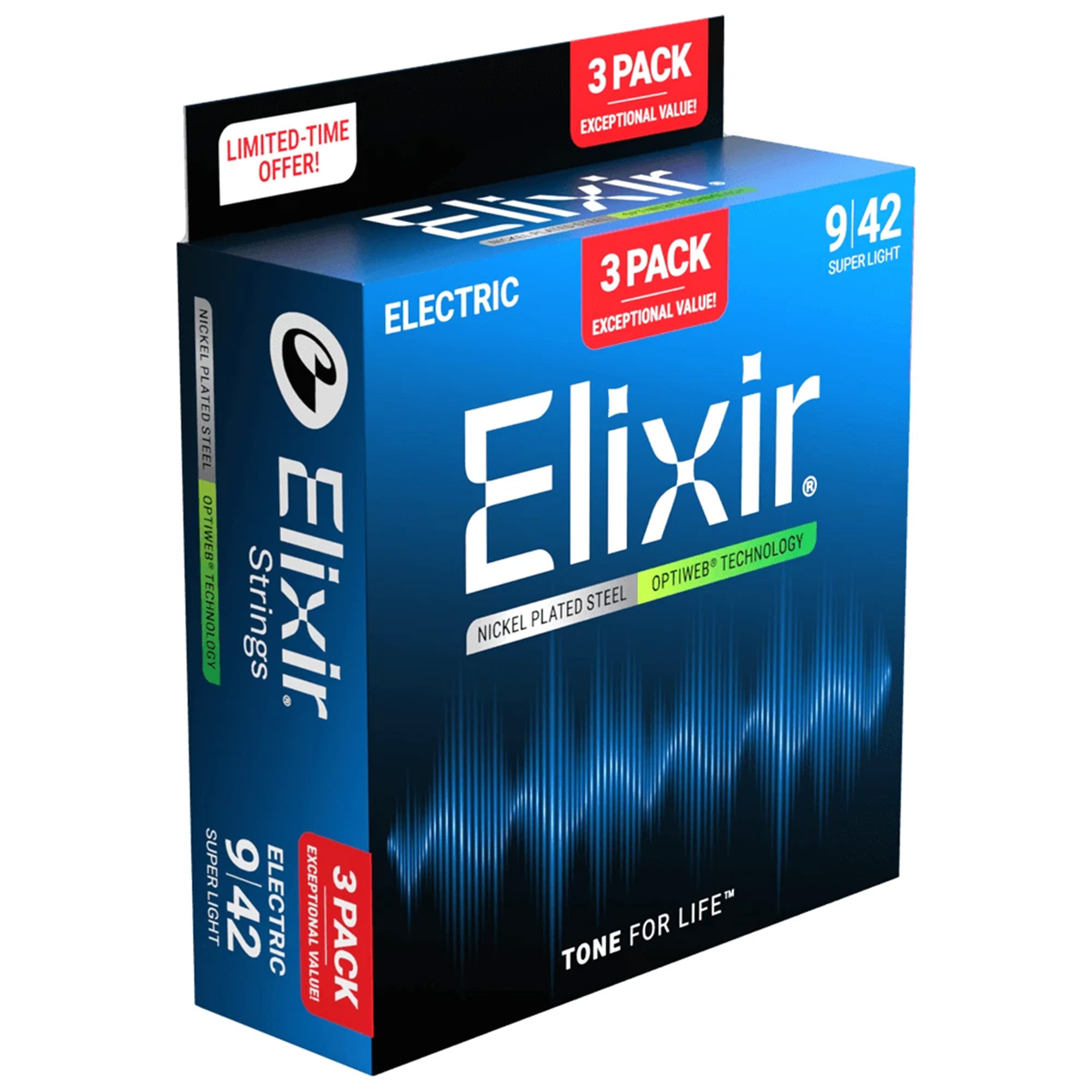 Elixir Strings 19002 Optiweb Electric Guitar Strings Super Light - .009-.042 ( 3Pack)