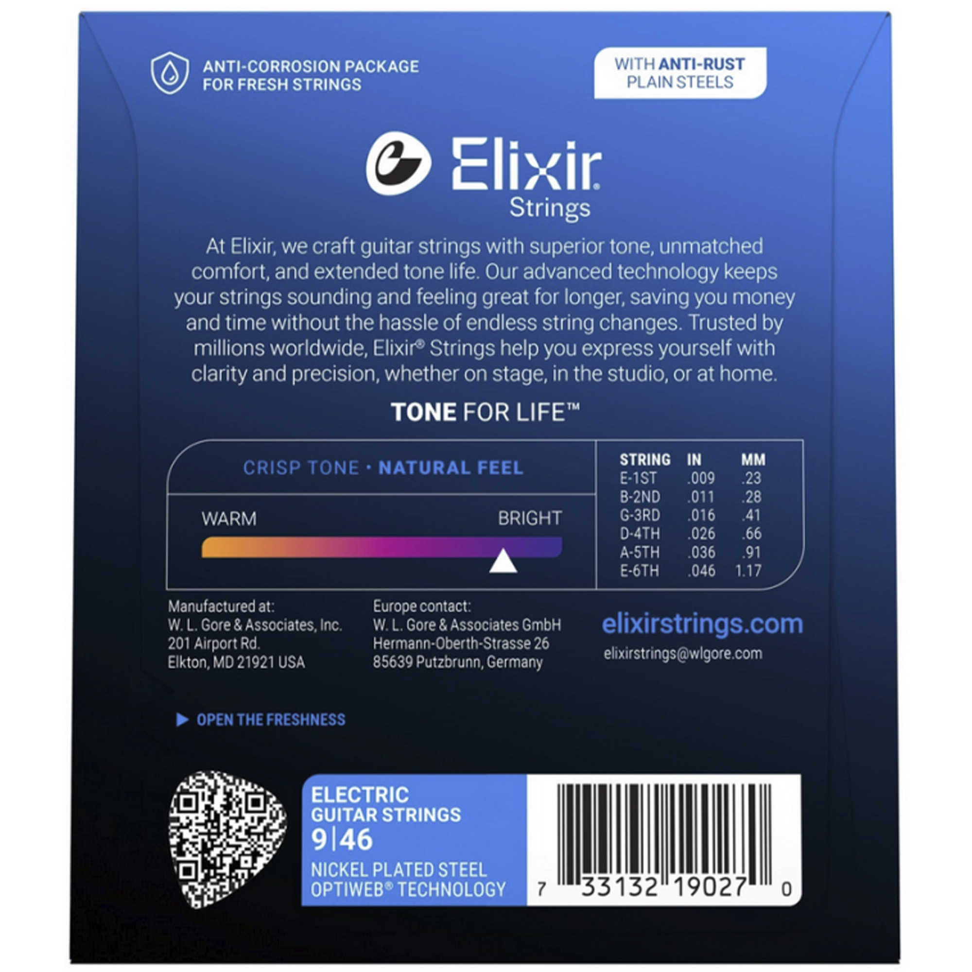 Elixir Strings 19027 Electric Guitar Strings Optiweb Custom Light - .009-.046