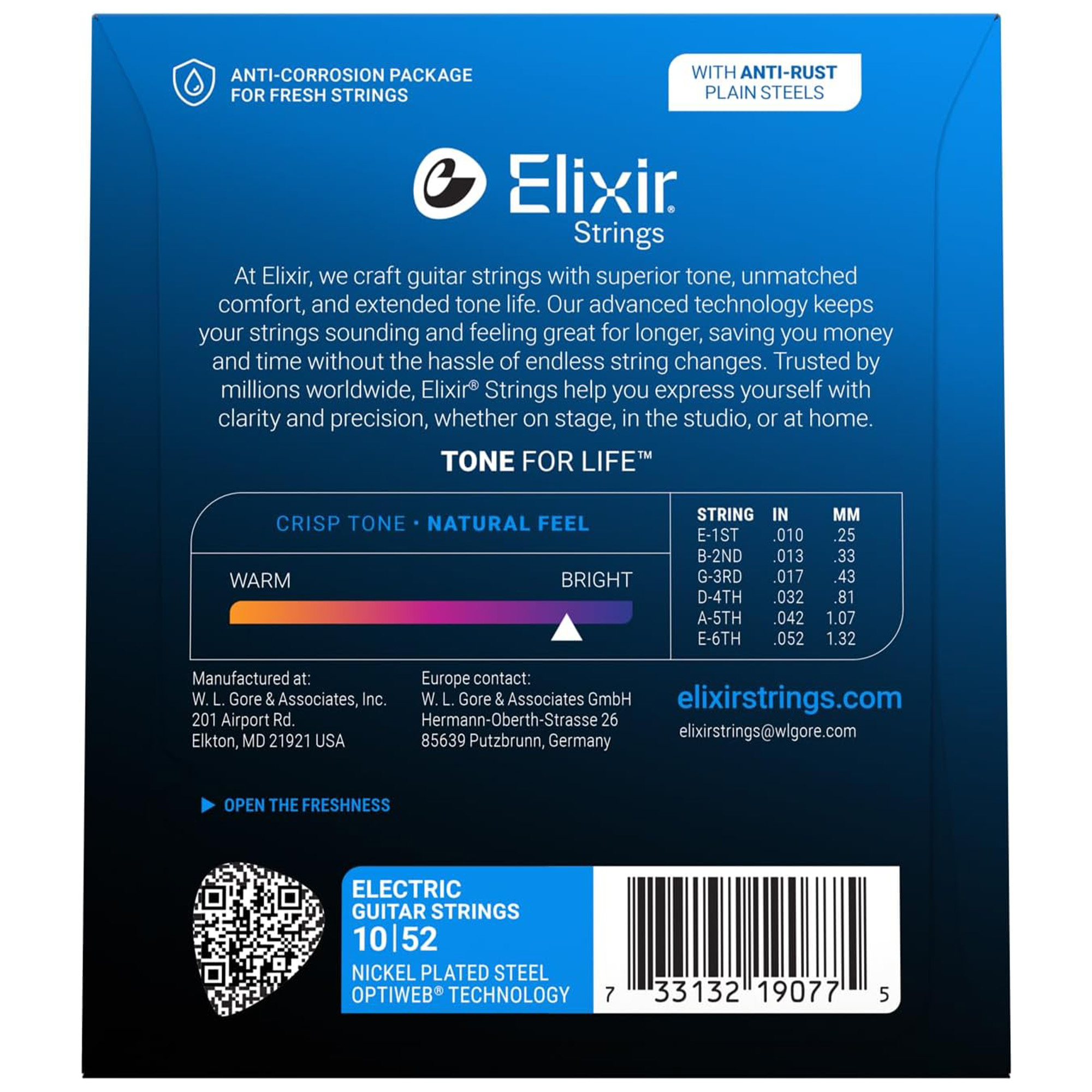 Elixir Strings 19077 Electric Guitar Strings Optiweb Light/Heavy - .010-.052