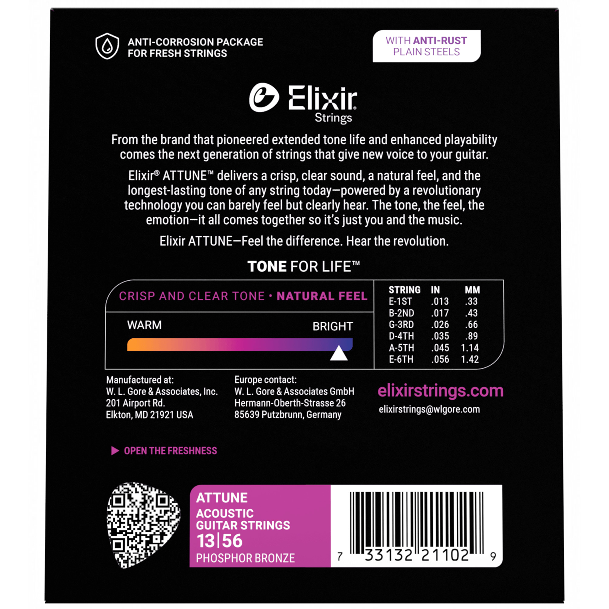 Elixir Strings 21102 Attune Phosphor Bronze Acoustic Guitar Strings Medium - .013-.056