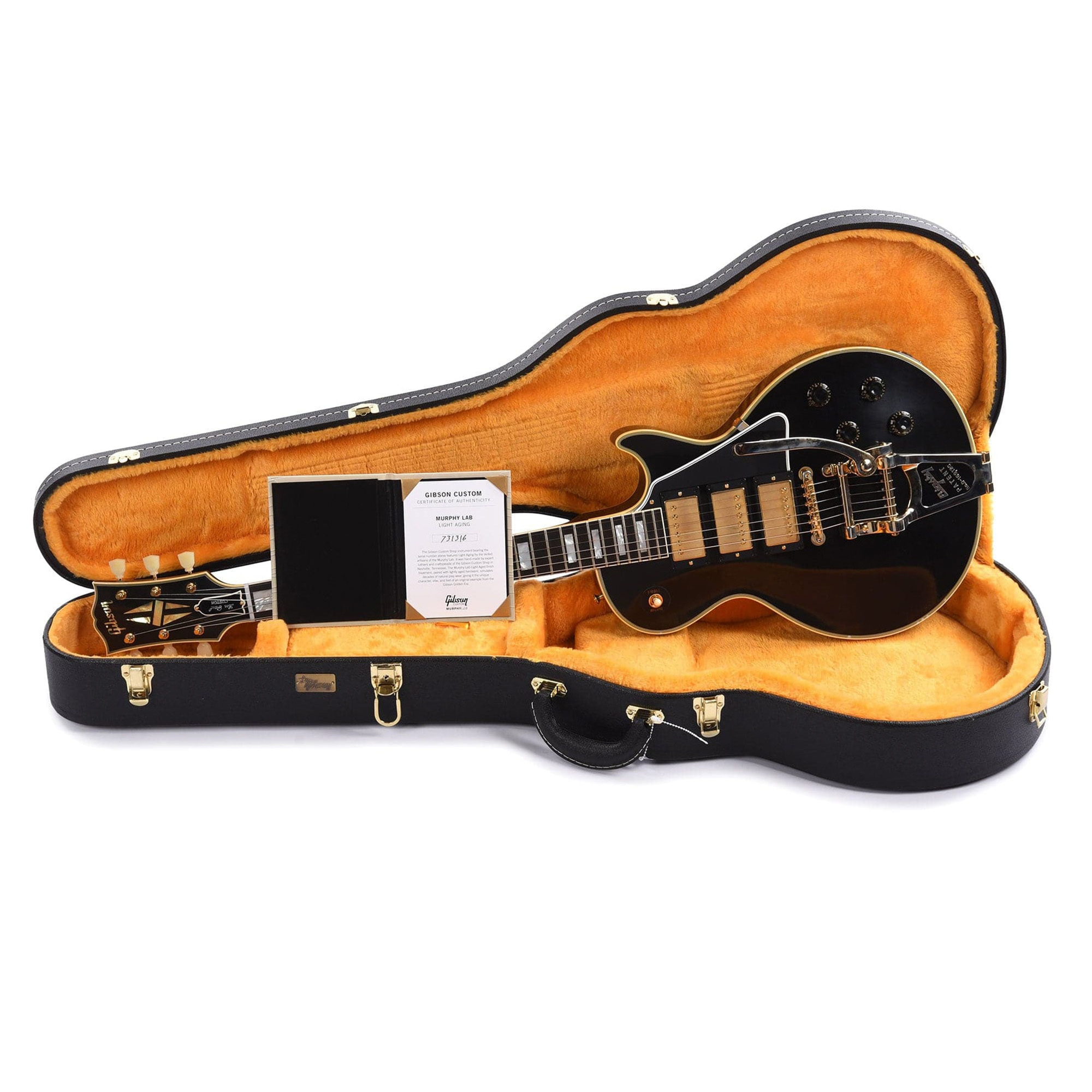 Gibson Custom Shop Murphy Lab 1957 Les Paul Custom 3-Pickup Bigsby Electric Guitar - Ebony Light Aged