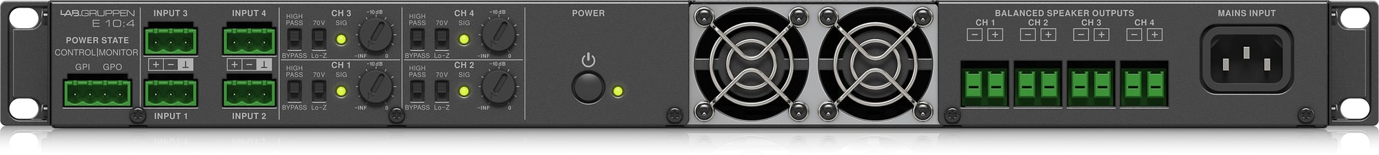 Lab Gruppen E 10:4 Amplifier with 4 Flexible Output Channels for Installation Applications 1000 Watt- B-Stock