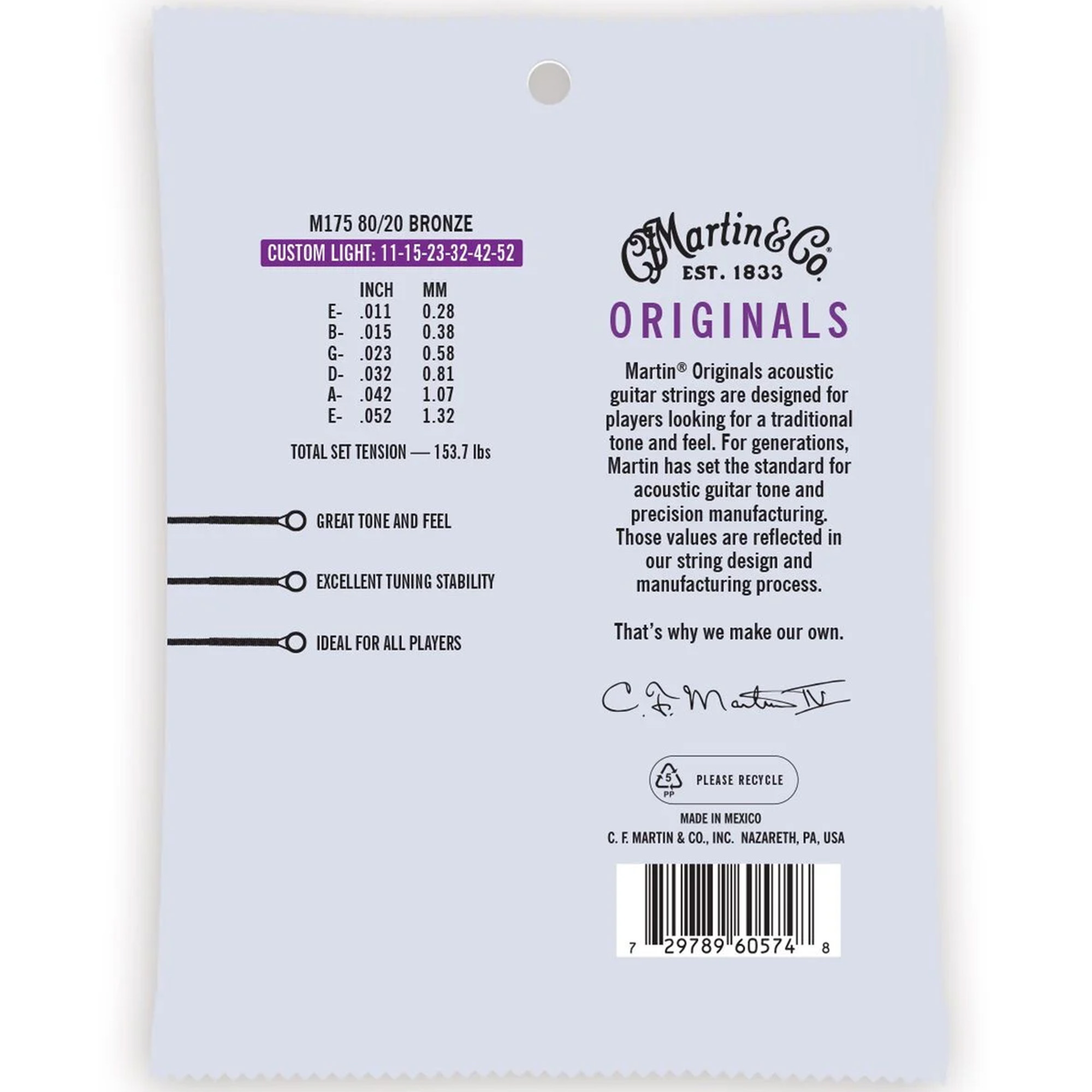 Martin Strings Original 80-20 Bronze Acoustic Guitar Custom Light - .011-.052
